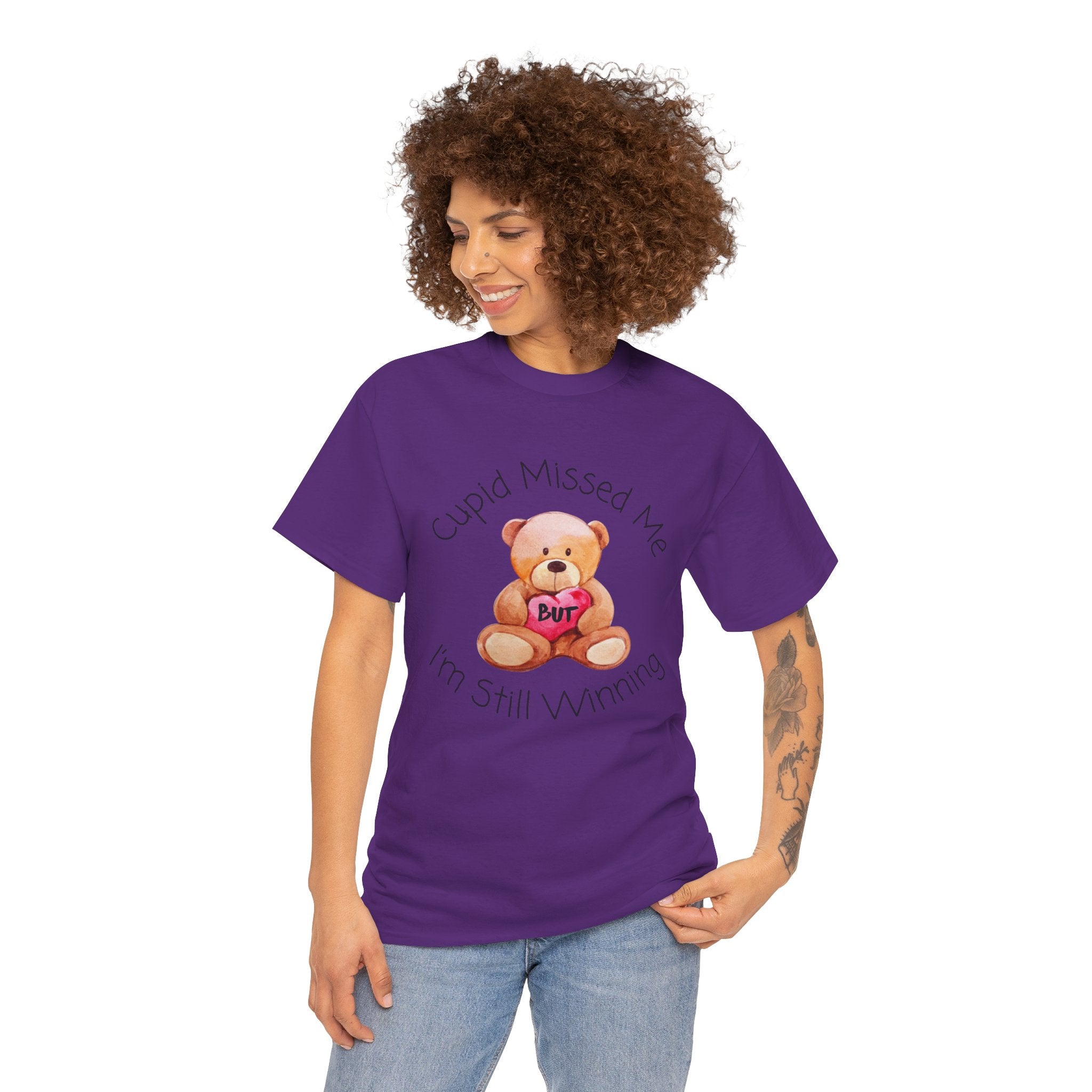 Valentine Teddy Tee - "Cupid Missed Me, I'm Still Winning" Cute Graphic T-Shirt