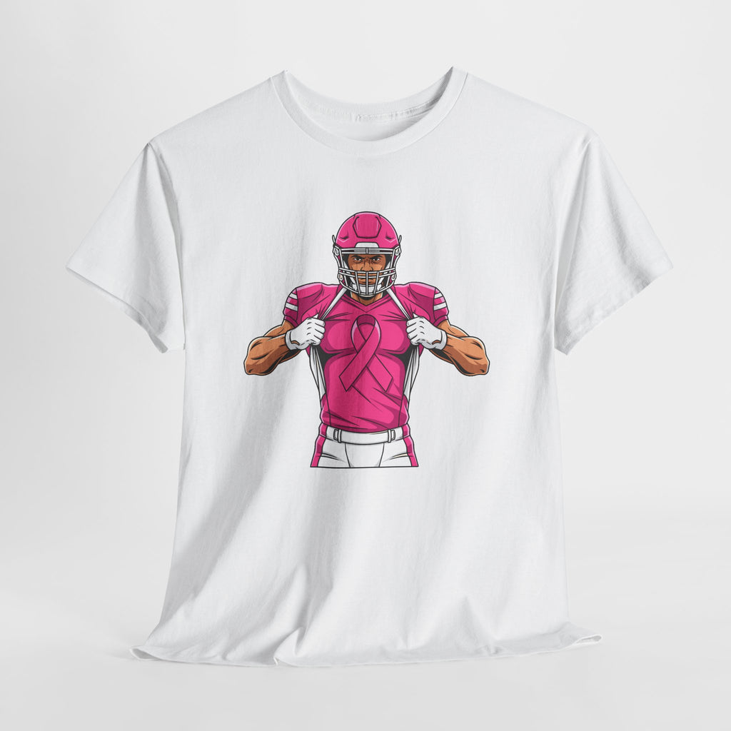 Football Player Revealing Pink Ribbon Tee — Breast Cancer Awareness Sports Shirt