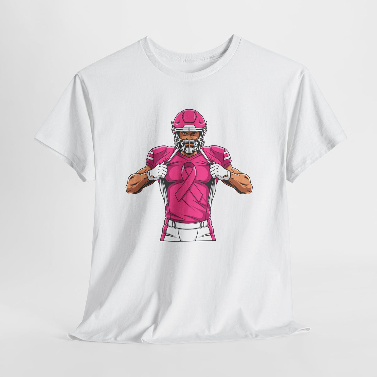 Football Player Revealing Pink Ribbon Tee — Breast Cancer Awareness Sports Shirt
