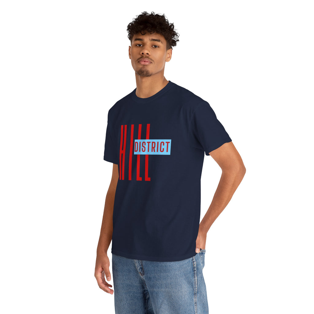 Hill District T-Shirt — Retro Red & Blue 'DISTRICT' Graphic Tee