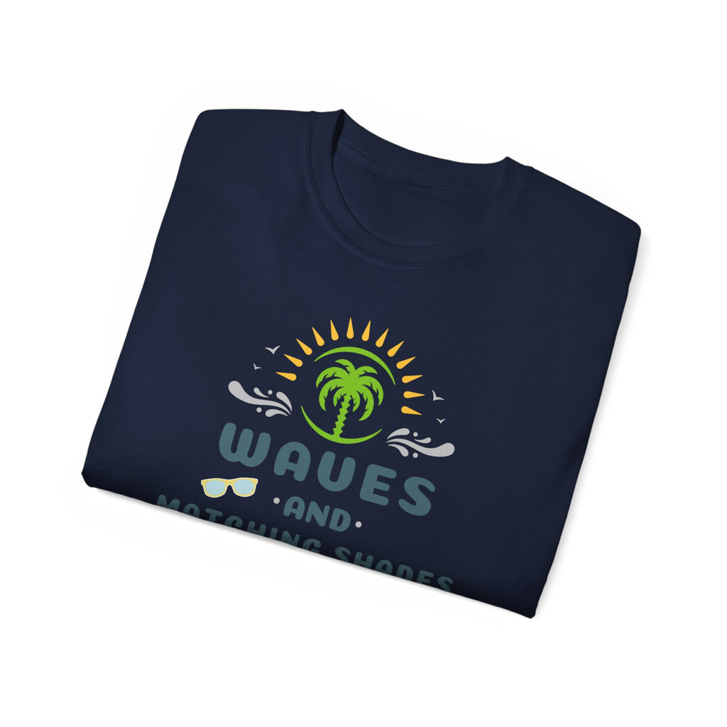 Waves and Matching Shades Tee — Retro Palm Beach Graphic T-Shirt