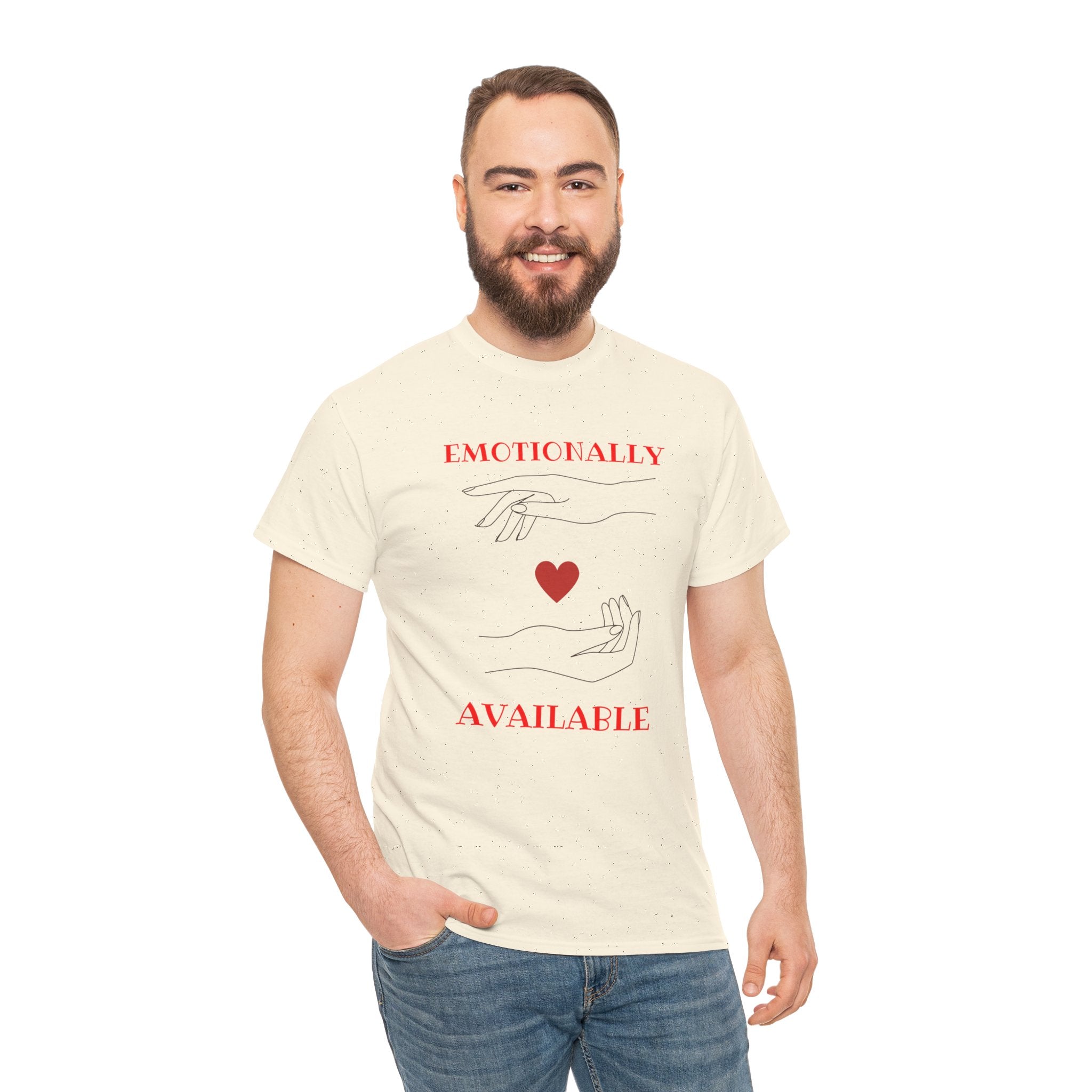 T-Shirt — "Emotionally Available" Minimal Heart Line Art Tee