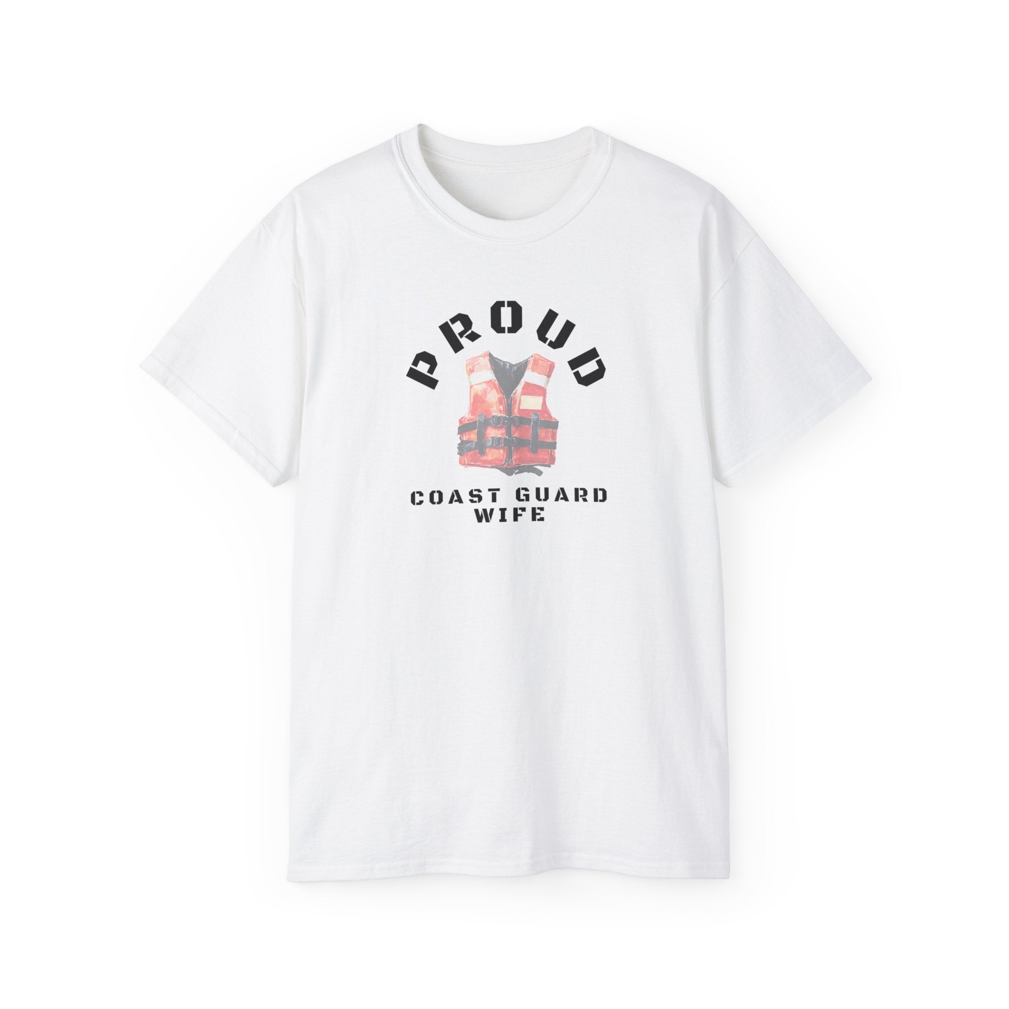 Proud Coast Guard Wife T-Shirt — Life Vest Graphic Tee for Military Spouses