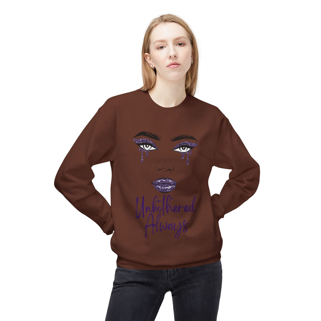 Unbothered Always Crewneck Sweatshirt — Glam Dripping Makeup Graphic