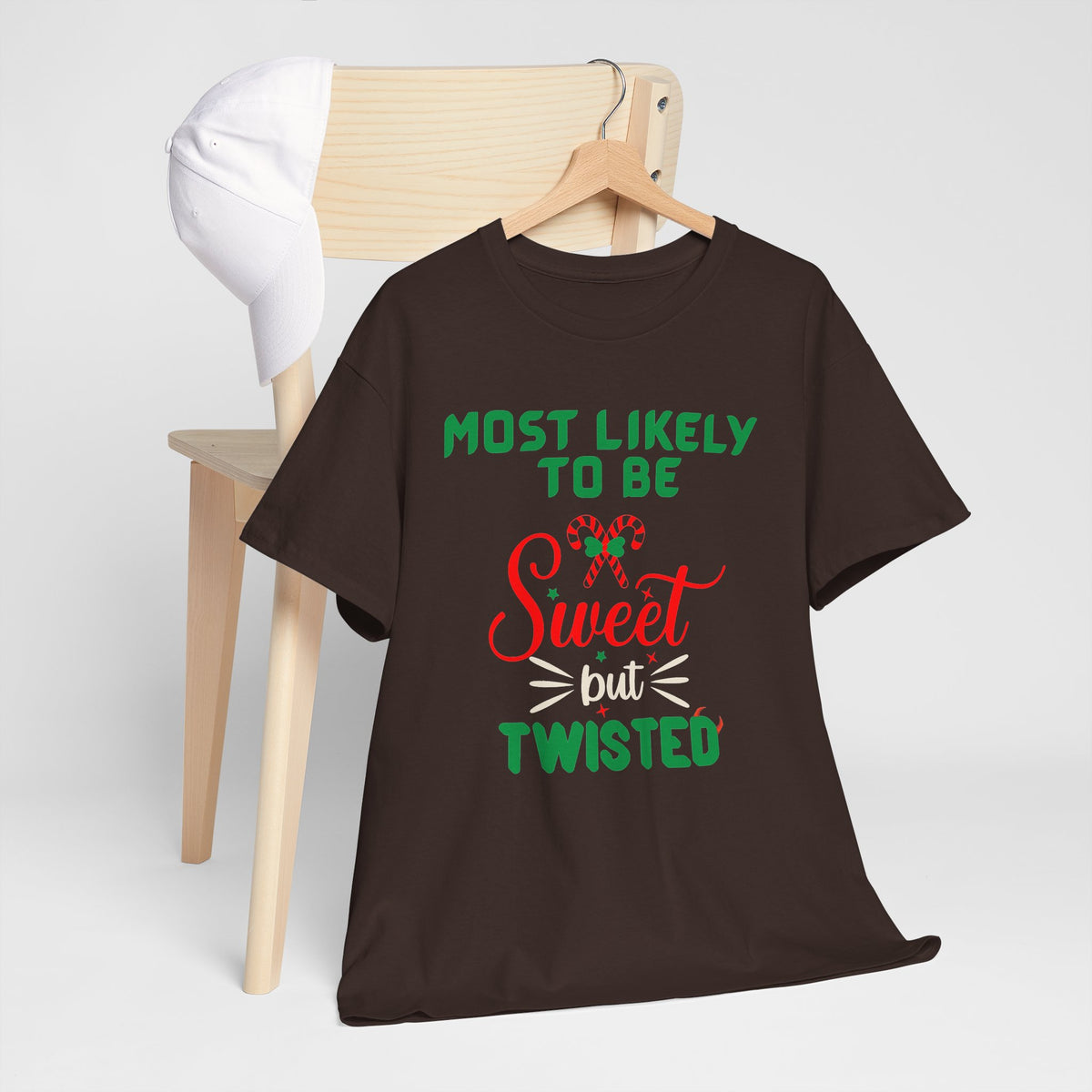 Most Likely to Be Sweet Twisted Christmas Candy Cane T-Shirt