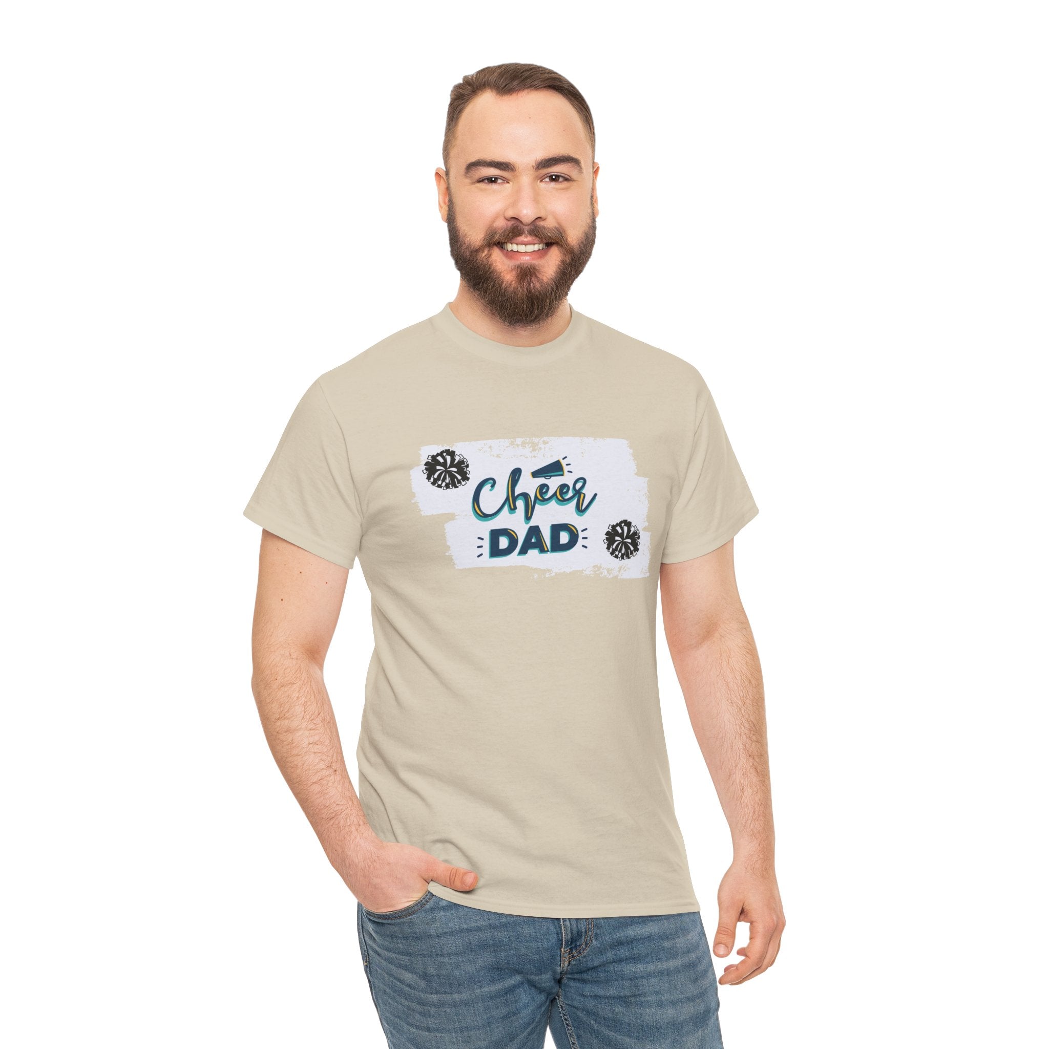 Cheer Dad T-Shirt — Cheerleading Dad Tee with Pom-Poms, Father's Day Gift