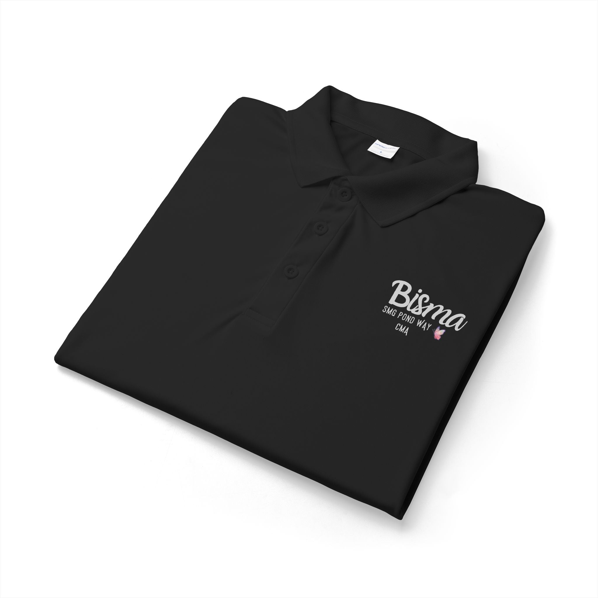 Bisma Work Polo Grey Script with Butterfly
