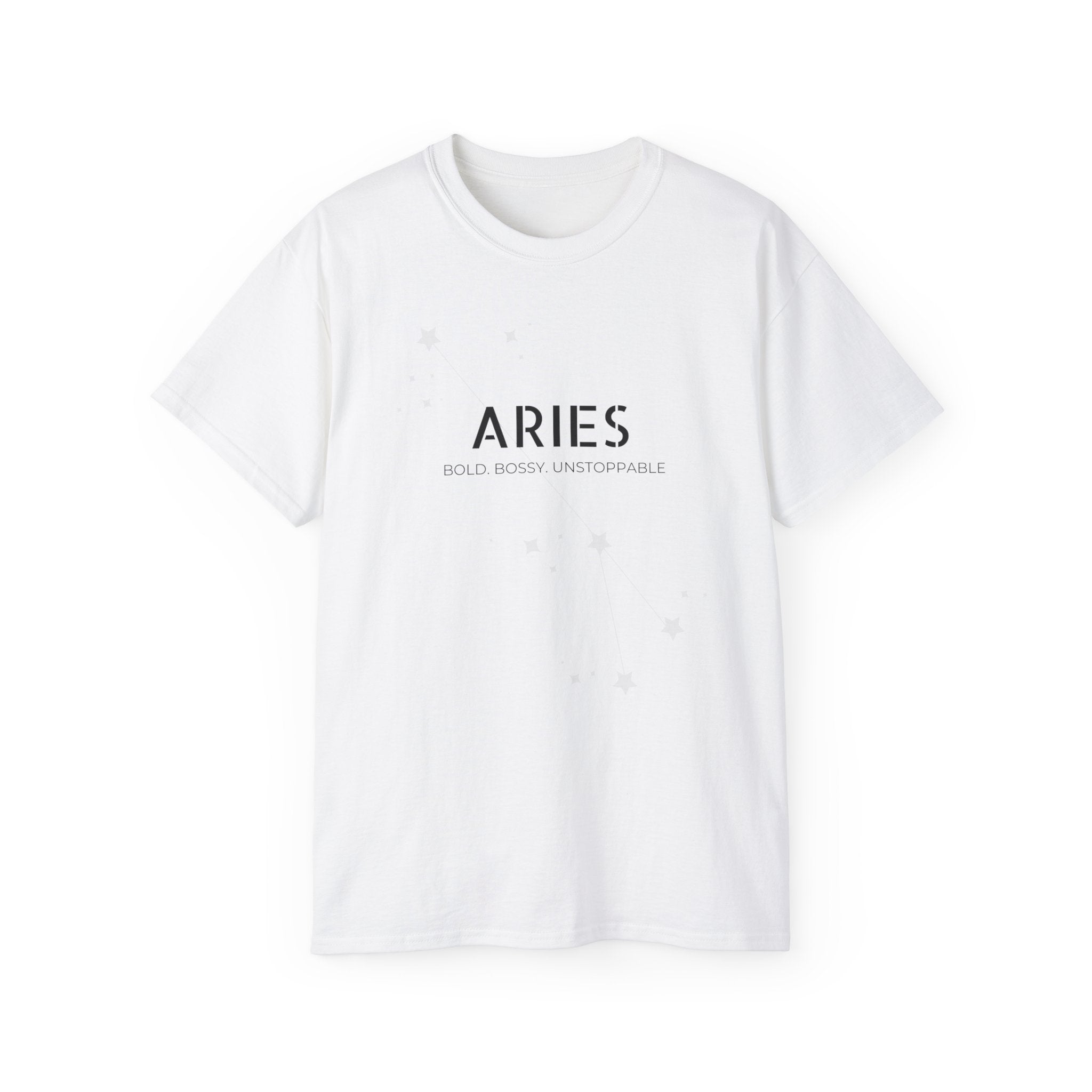 Aries Zodiac T‑Shirt — Minimal Astrology Tee ("ARIES: Bold, Brave, Independent")