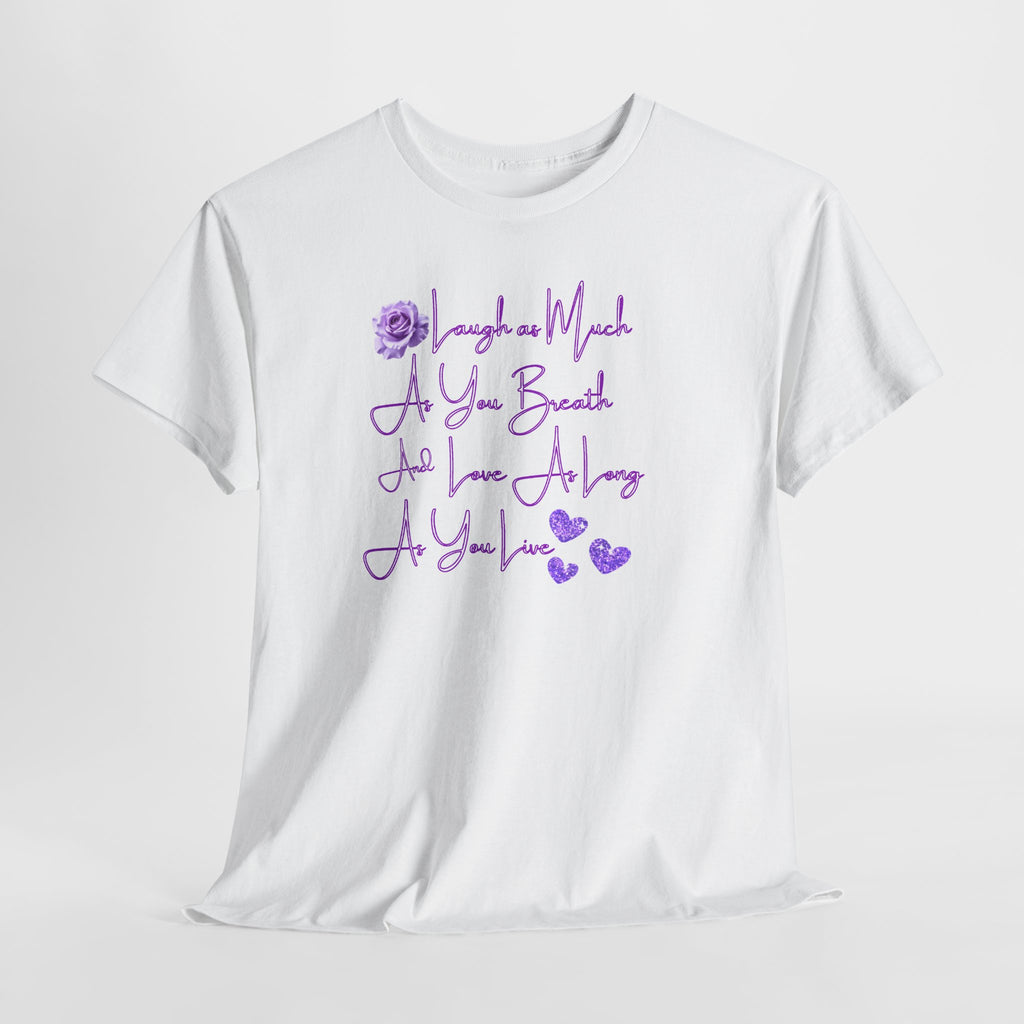 Inspirational Script Tee — "Breathe, Believe, Love" Purple Handwritten Design