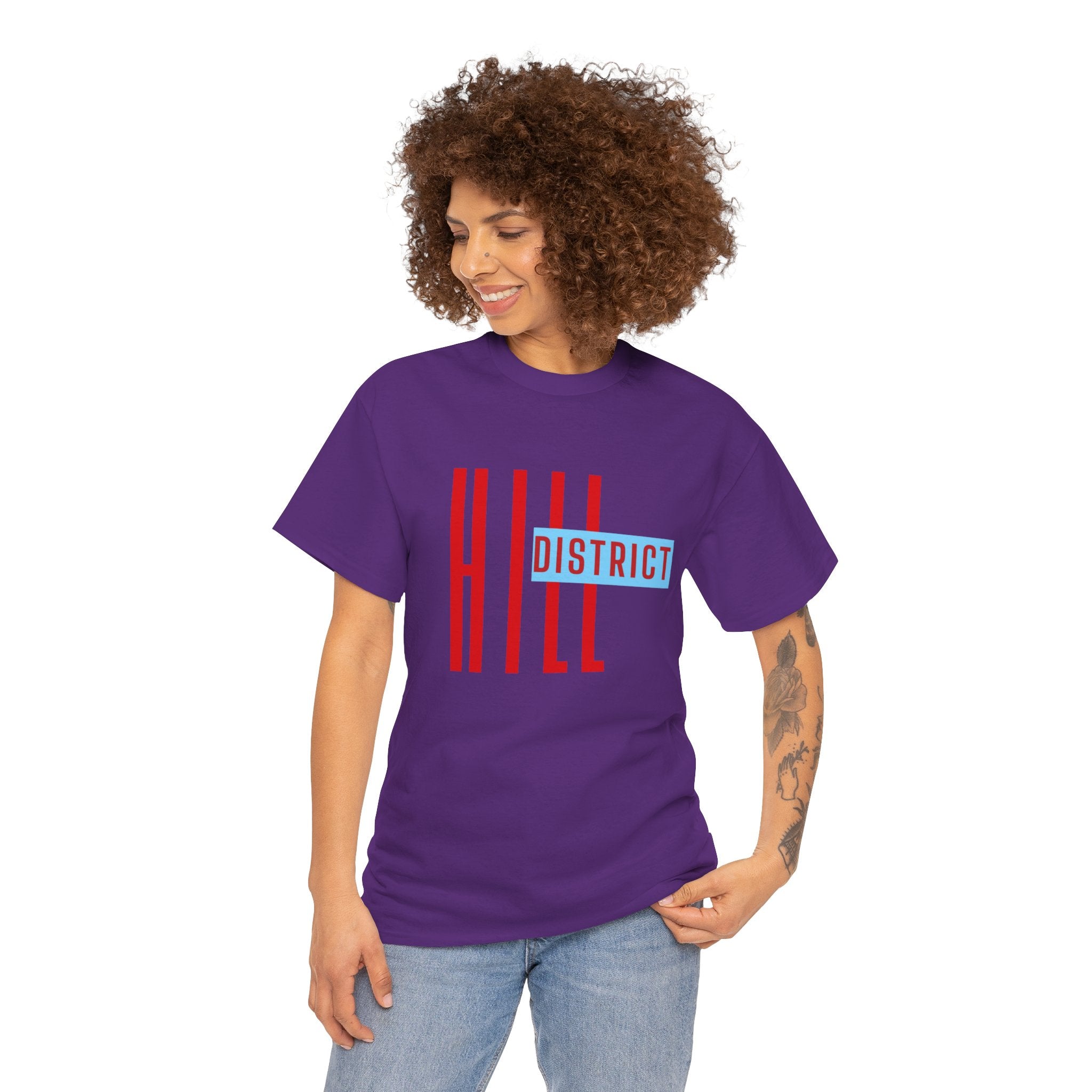 Hill District T-Shirt — Retro Red & Blue 'DISTRICT' Graphic Tee