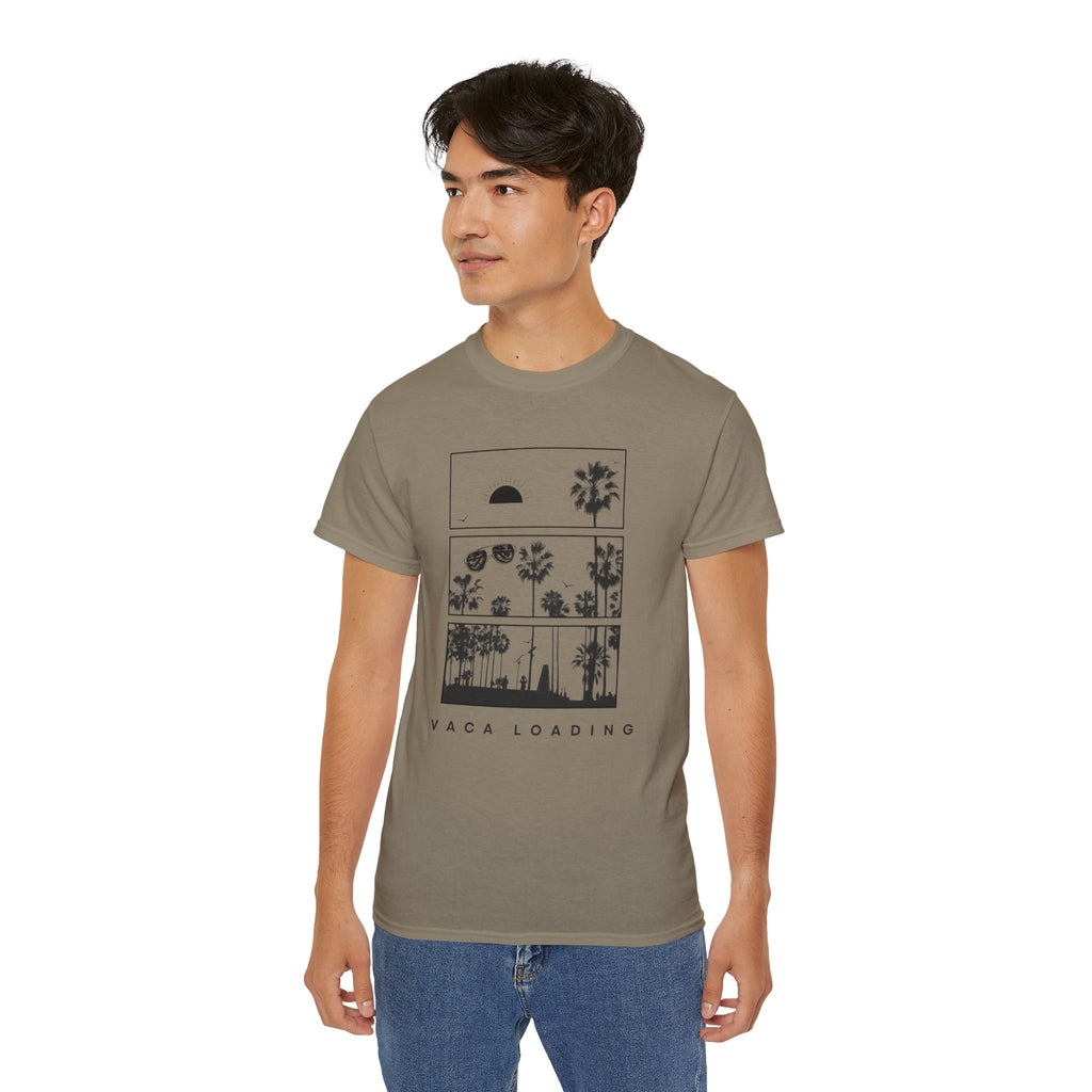 Vacation Loading T‑Shirt — Retro Palm & Sunset Graphic Tee
