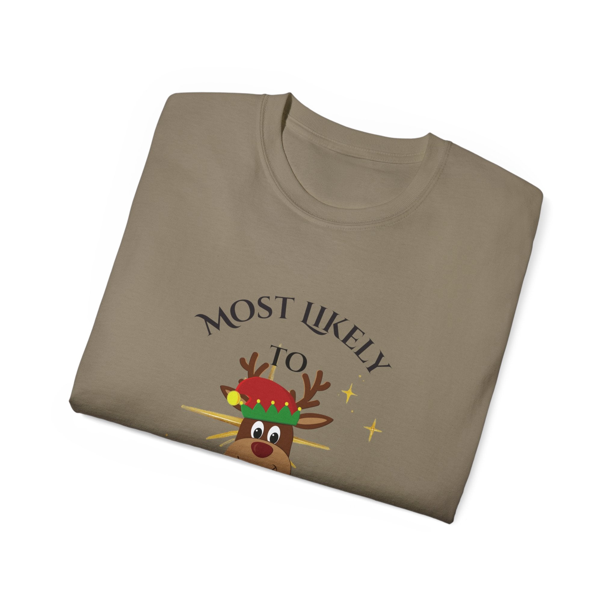 Most Likely to DJ Christmas Party Tee, Holiday T-Shirt, Funny Christmas Gift, Unisex Cotton Shirt, Party Outfit, Festive Apparel