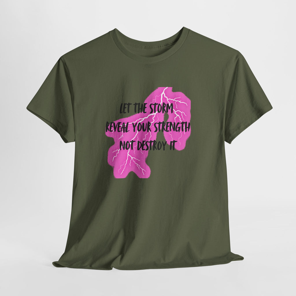 Let the Storm Reveal Your Strength Tee — Inspirational Pink Lightning Graphic T‑Shirt