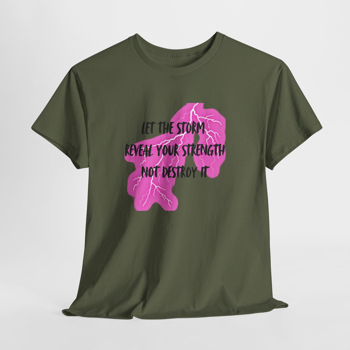 Let the Storm Reveal Your Strength Tee — Inspirational Pink Lightning Graphic T‑Shirt