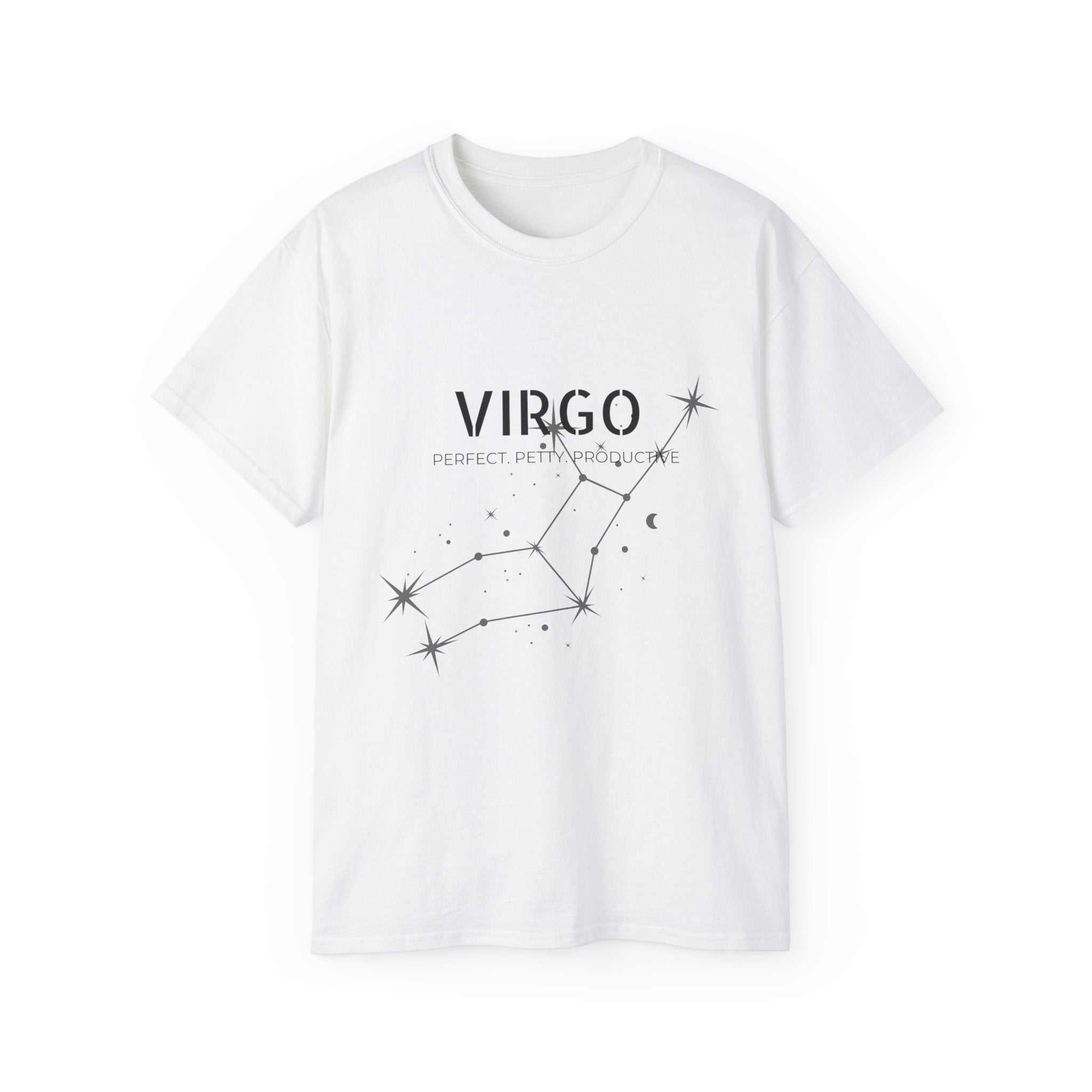 Virgo Constellation T‑Shirt — Virgo Zodiac Tee with 'Perfectly Imperfect' Script