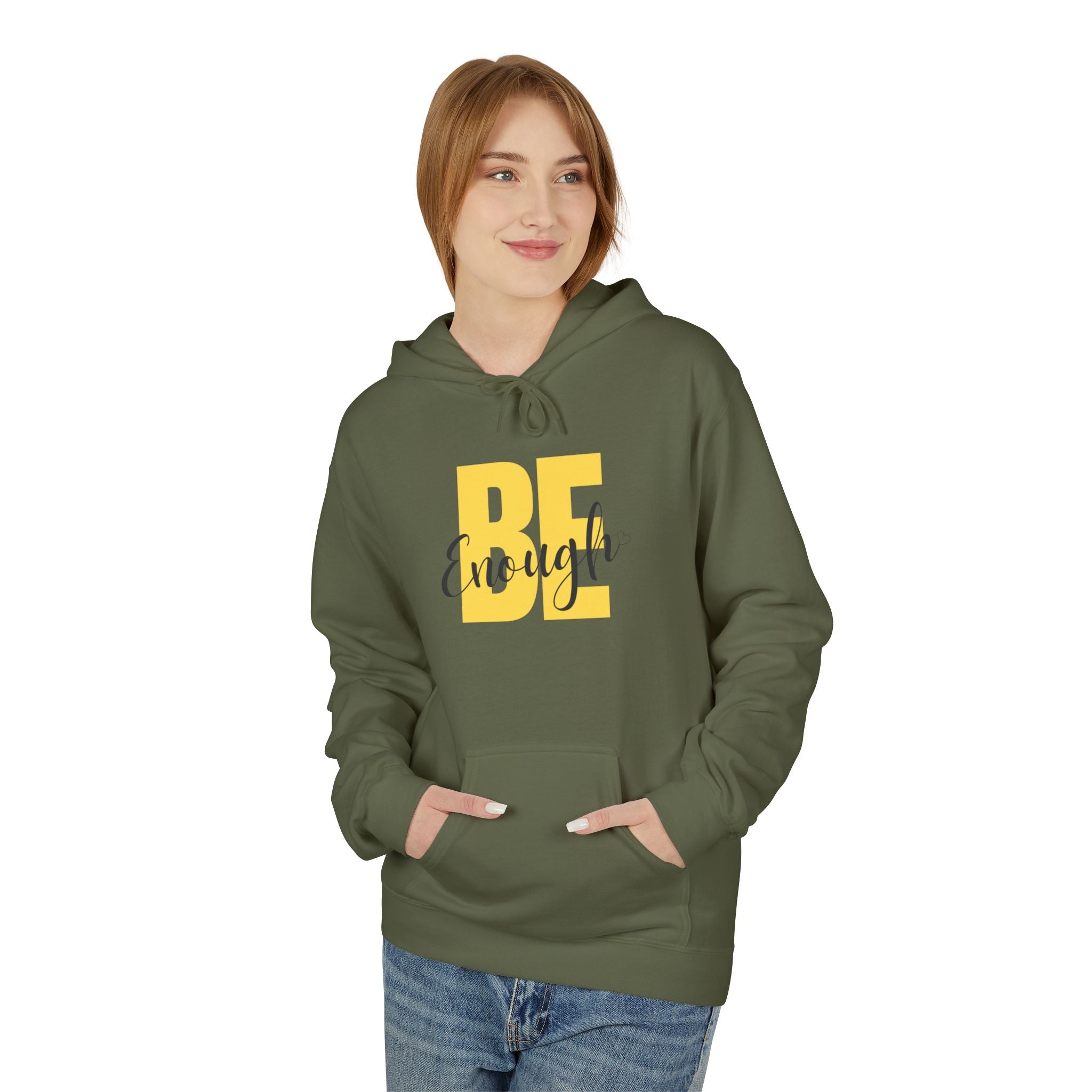 Hoodie – "Be Enough" Inspirational Yellow Script Pullover