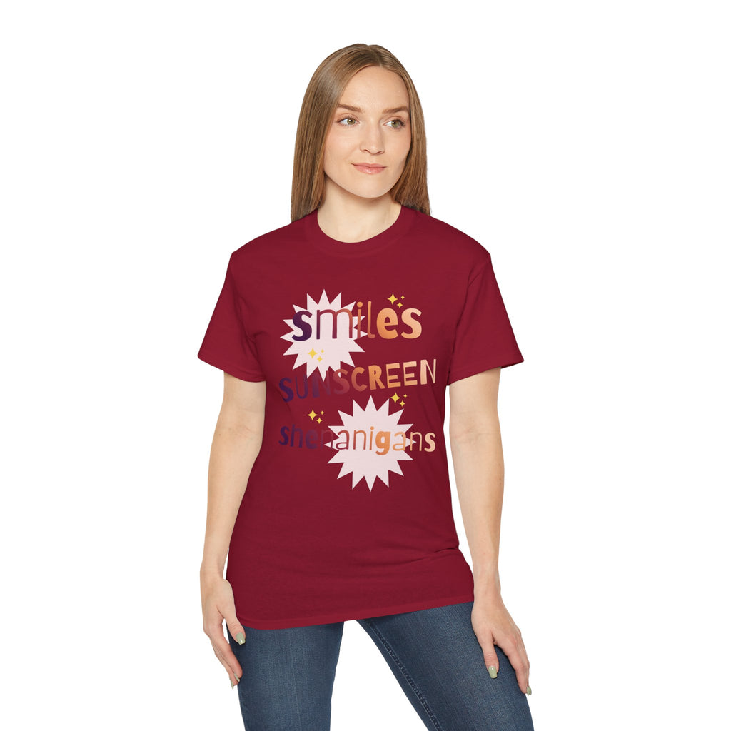 Smiles Sunscreen Shenanigans Tee — Fun Summer Beach Shirt