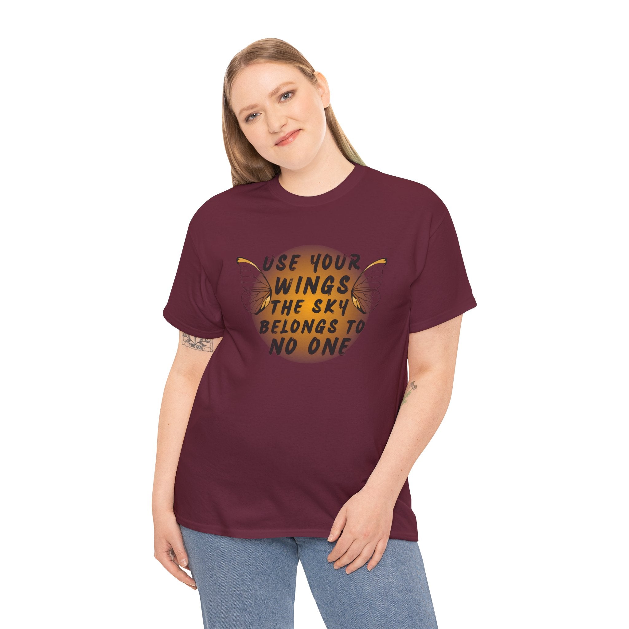 T-Shirt — "Use Your Wings, The Sky Belongs to No One" Inspirational Graphic Tee