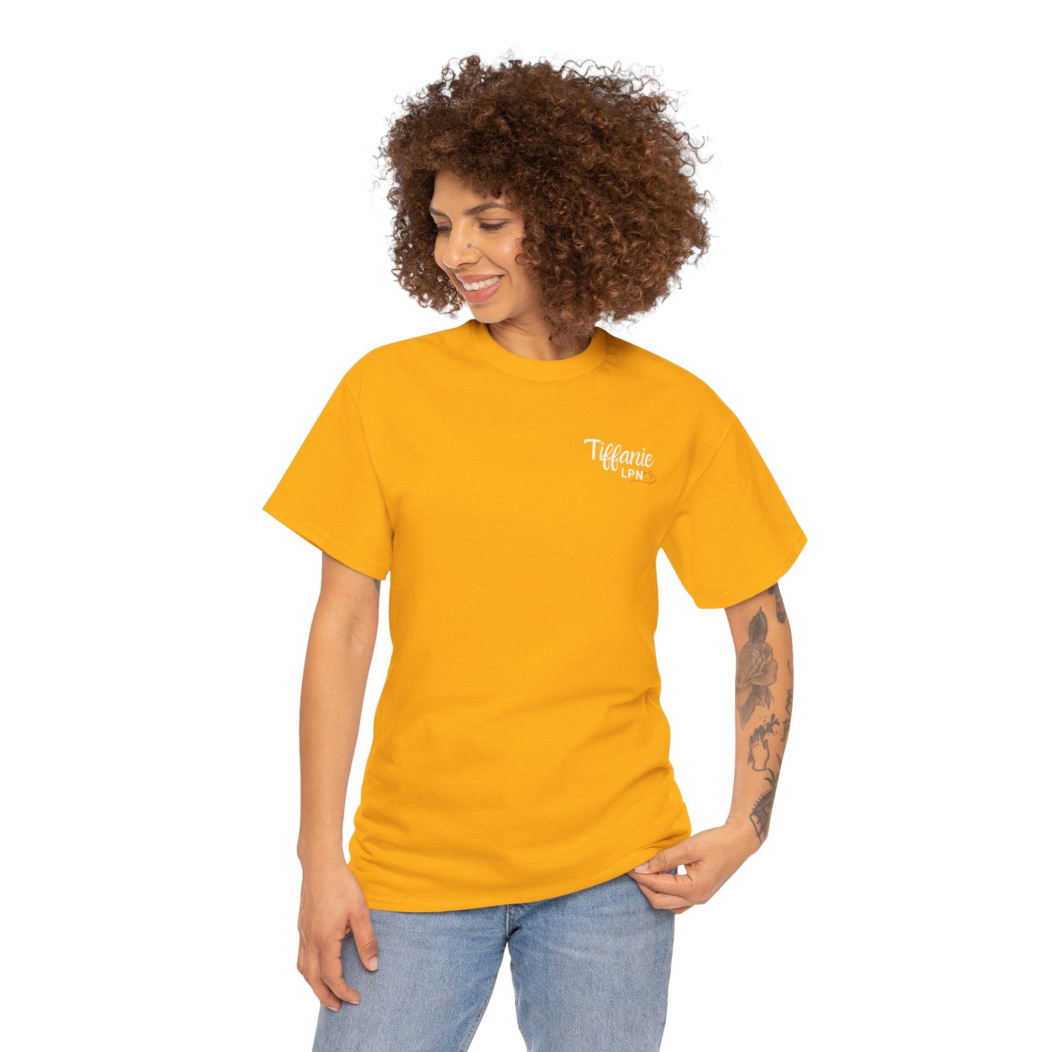 T-shirt — "Tiffany LPN" Script Logo Chest Tee