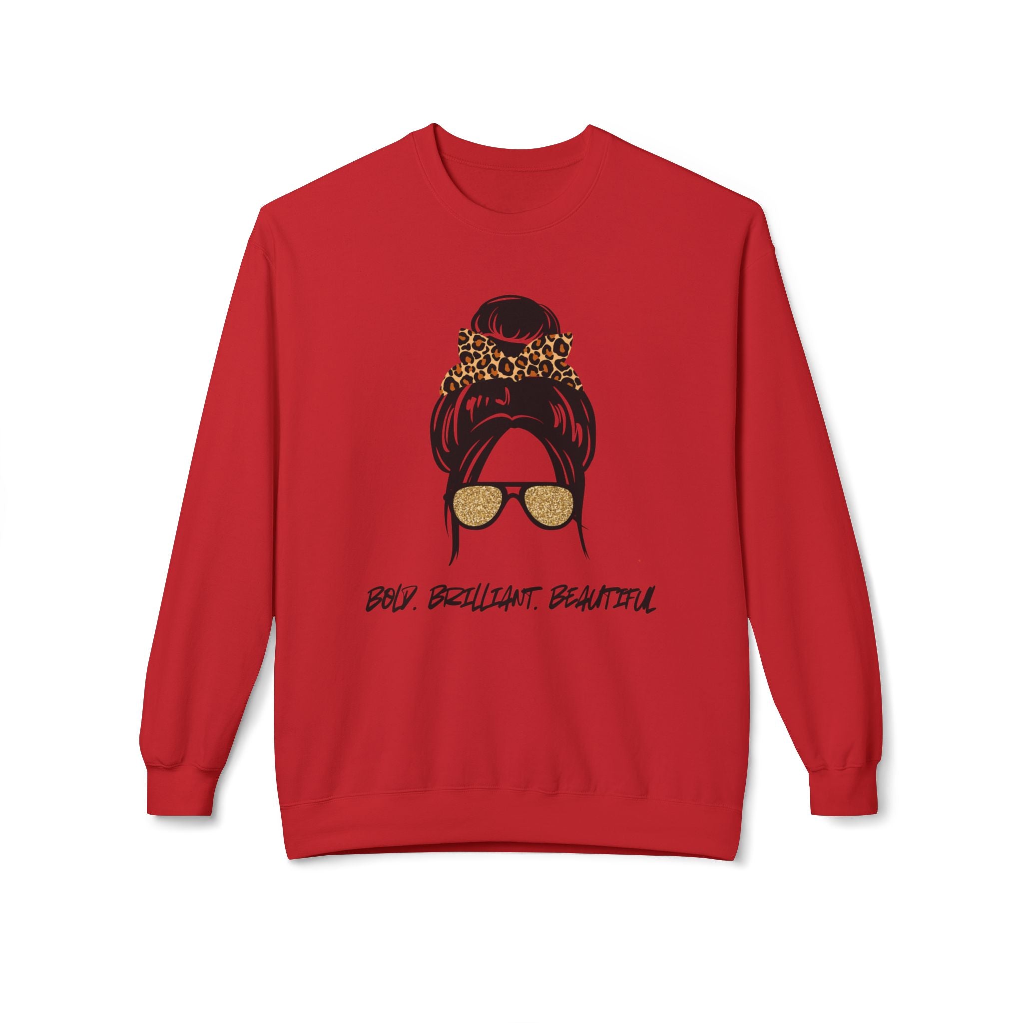 Bold Brilliant Beautiful Graphic Messy Bun Leopard Sunglasses Crewneck Sweatshirt