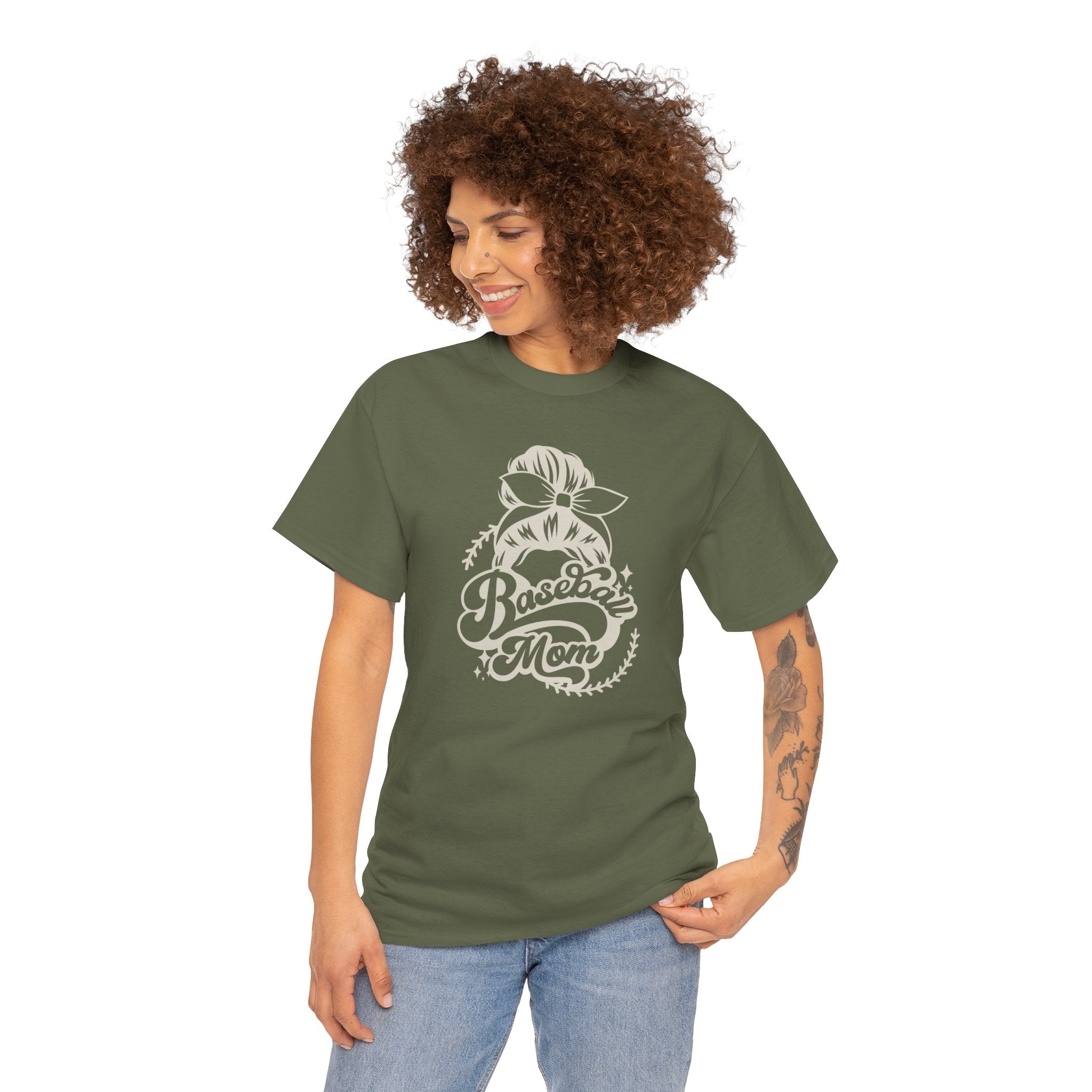 Baseball Mom Tee — Messy Bun Graphic Shirt for Proud Baseball Moms