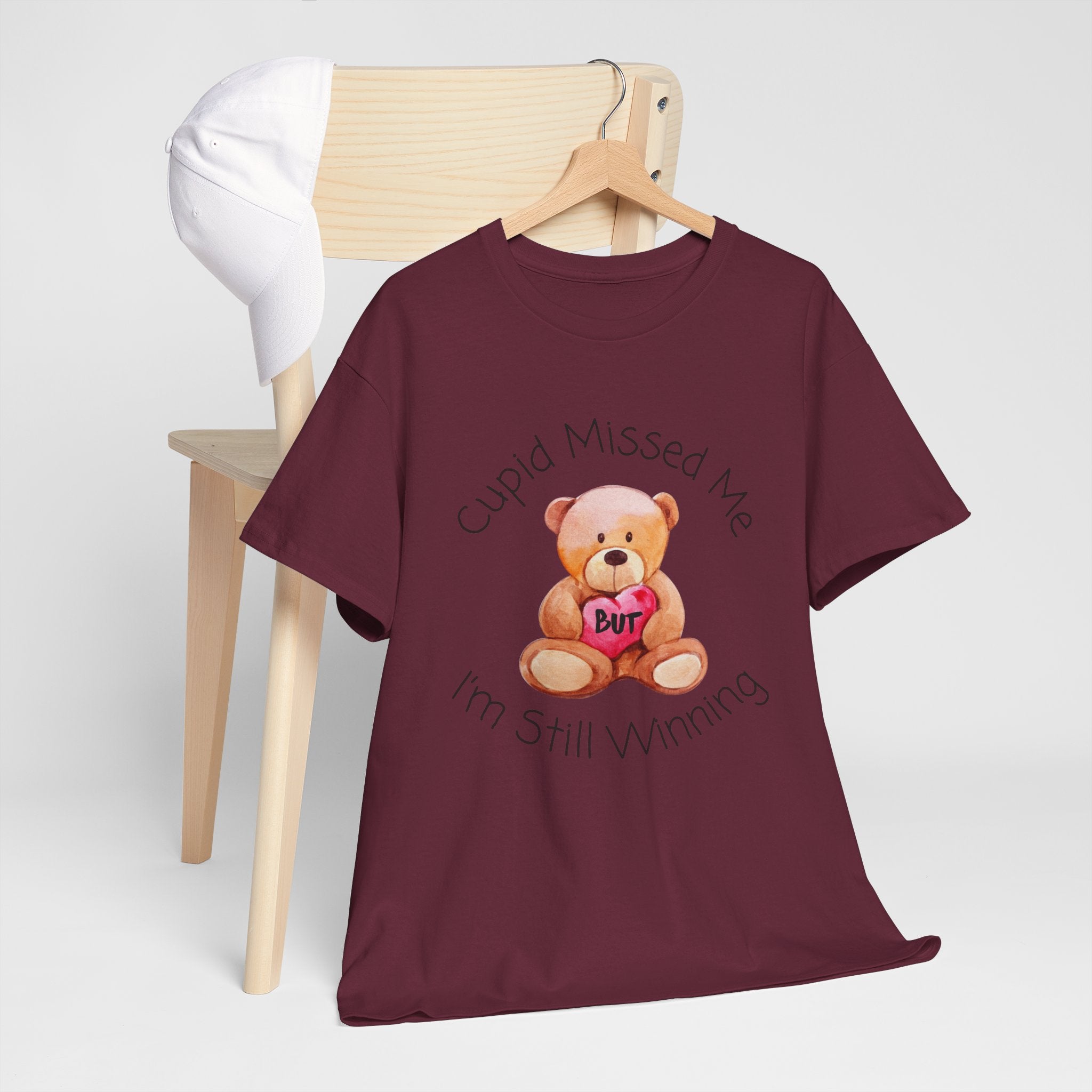 Valentine Teddy Tee - "Cupid Missed Me, I'm Still Winning" Cute Graphic T-Shirt