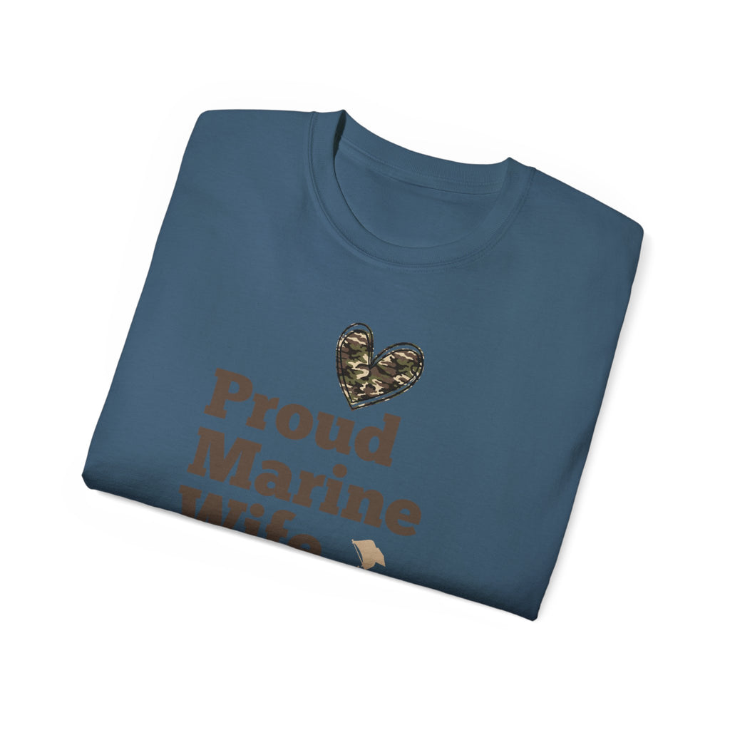 Proud Marine Wife T-Shirt — Camouflage Heart & Marine Family Tee
