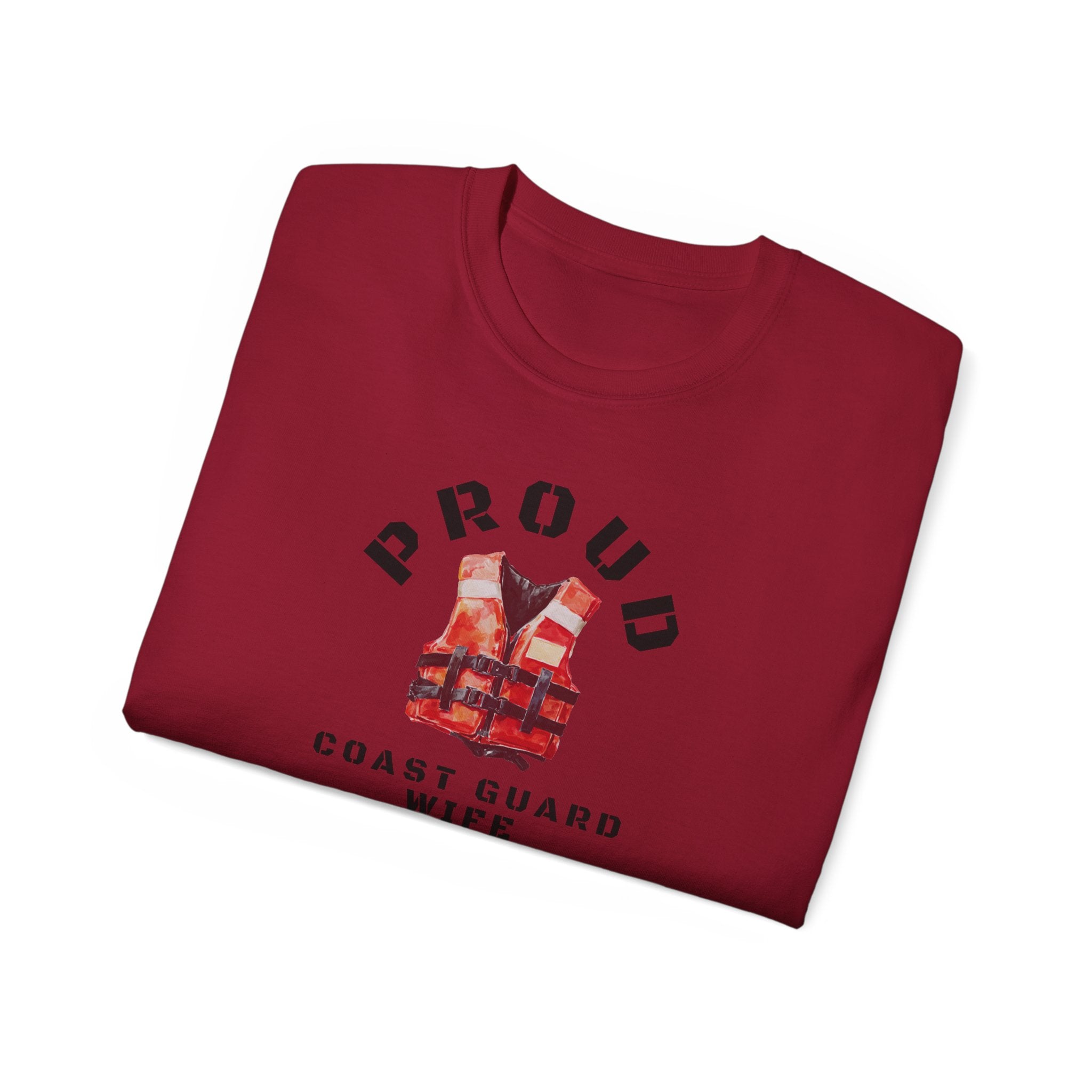Proud Coast Guard Wife T-Shirt — Life Vest Graphic Tee for Military Spouses