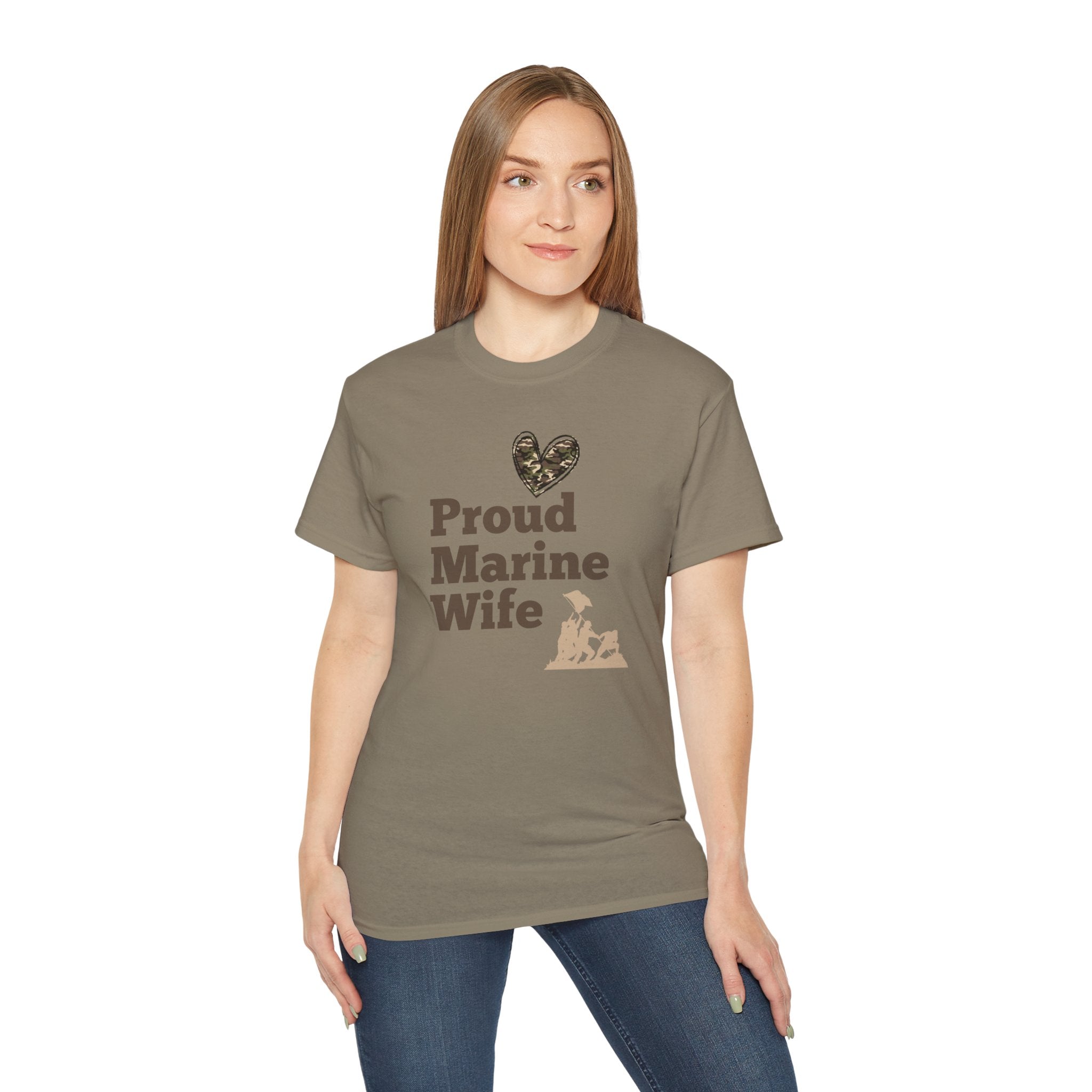 Proud Marine Wife T-Shirt — Camouflage Heart & Marine Family Tee