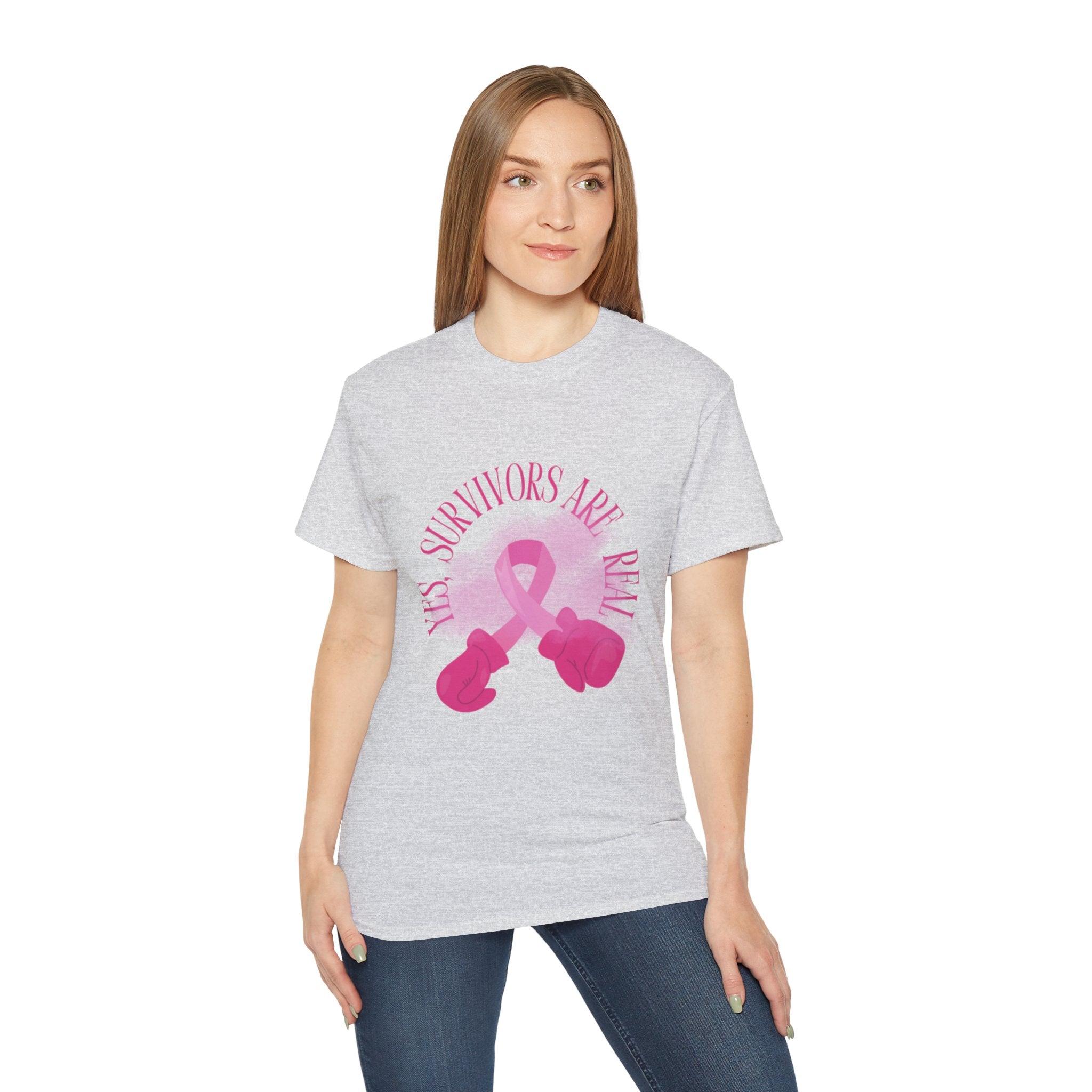 Breast Cancer Survivors Are Real T-Shirt — Pink Ribbon Boxing Gloves Tee
