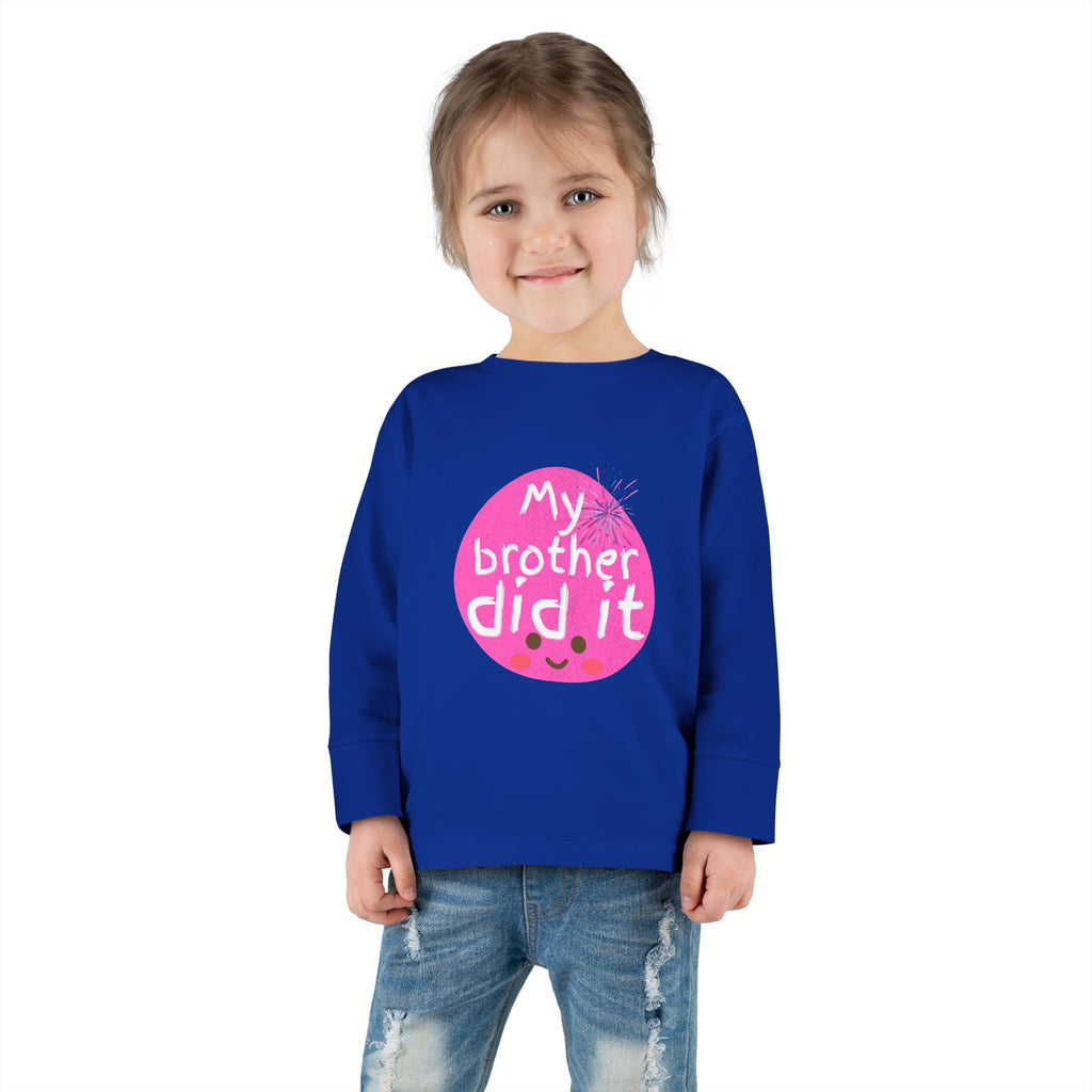 Toddler Long Sleeve Tee — "My Brother Did It" Cute Pink Kids Shirt