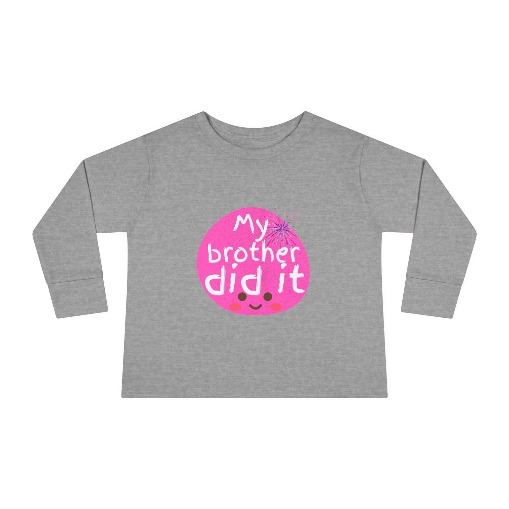 Toddler Long Sleeve Tee — "My Brother Did It" Cute Pink Kids Shirt