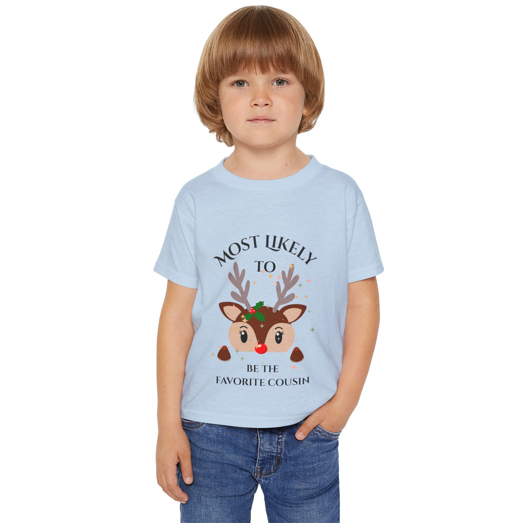 Mostly Likely to be the favorite...Cute Toddler T-Shirt with Reindeer Design, Christmas Gift, Holiday Outfit, Favorite Cousin Shirt, Baby Shower Gift, Kids' Apparel