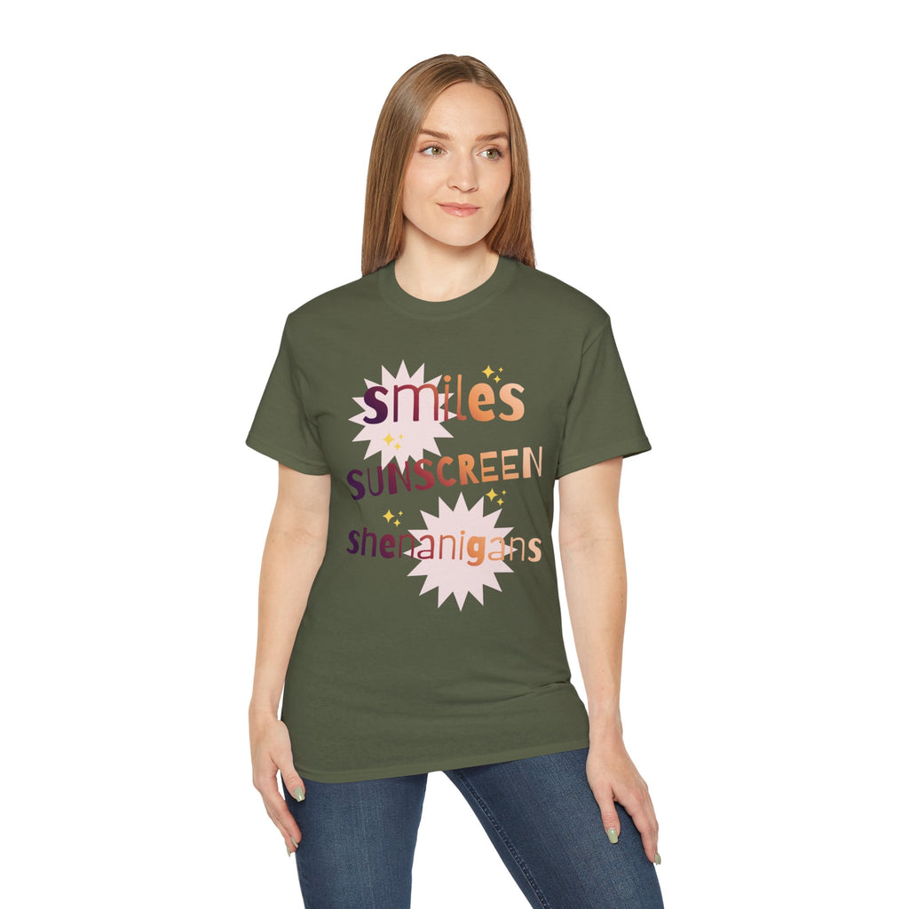 Smiles Sunscreen Shenanigans Tee — Fun Summer Beach Shirt