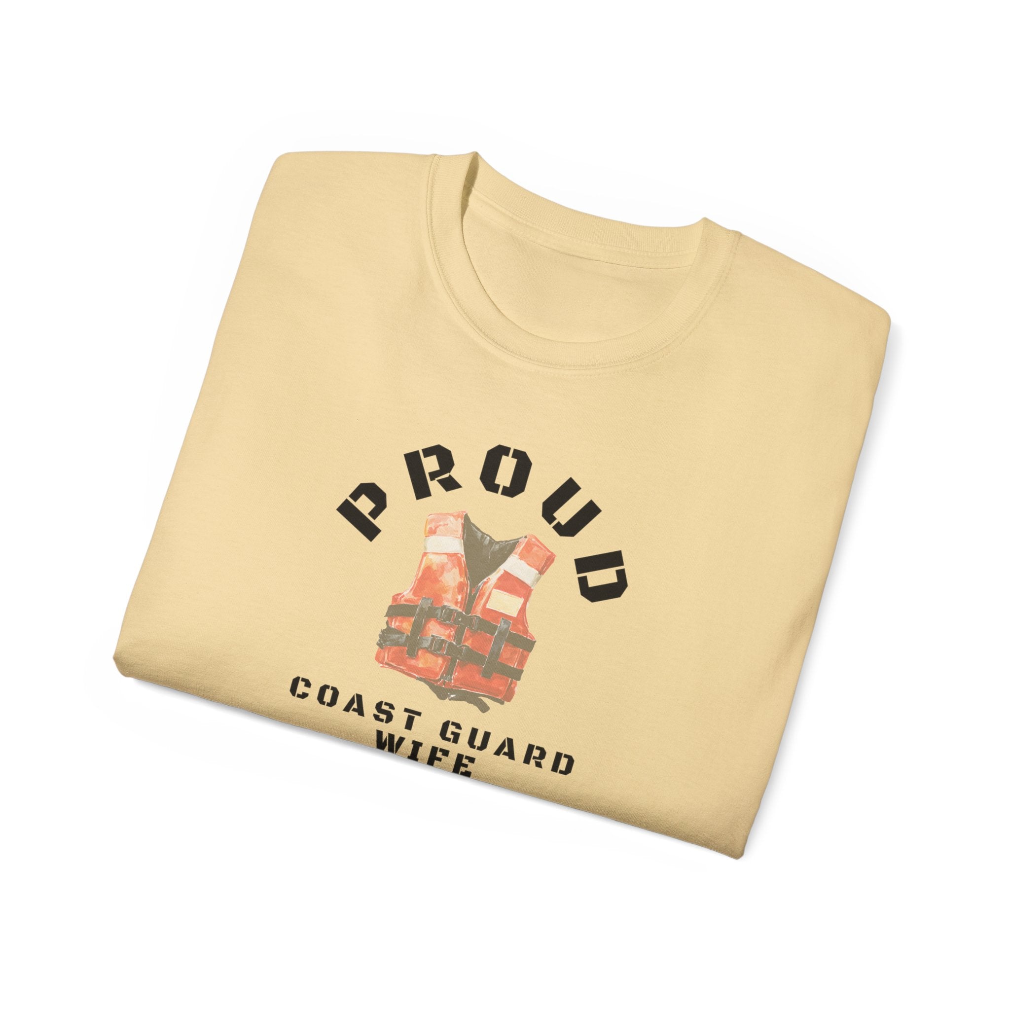 Proud Coast Guard Wife T-Shirt — Life Vest Graphic Tee for Military Spouses