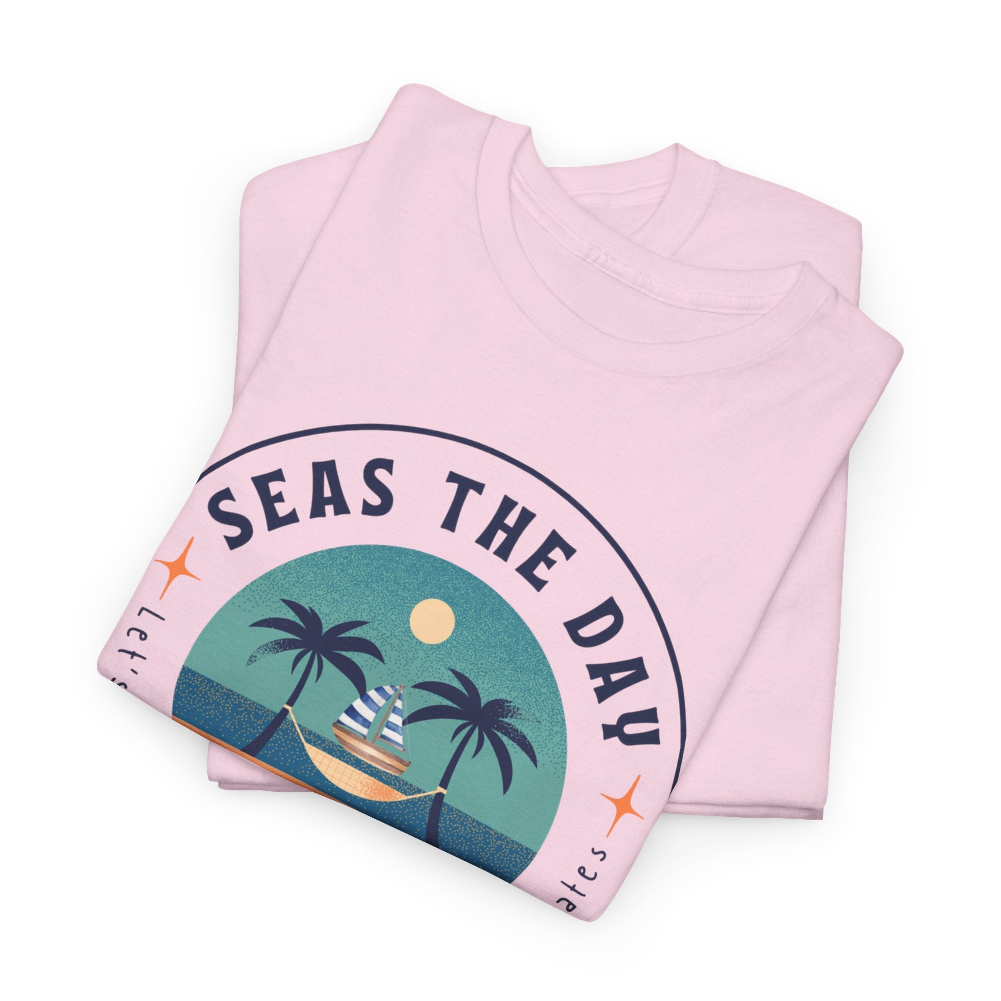 Seas the Day Beach Tee — Retro Palm Tree Sunset “Seas the Day” Graphic Shirt