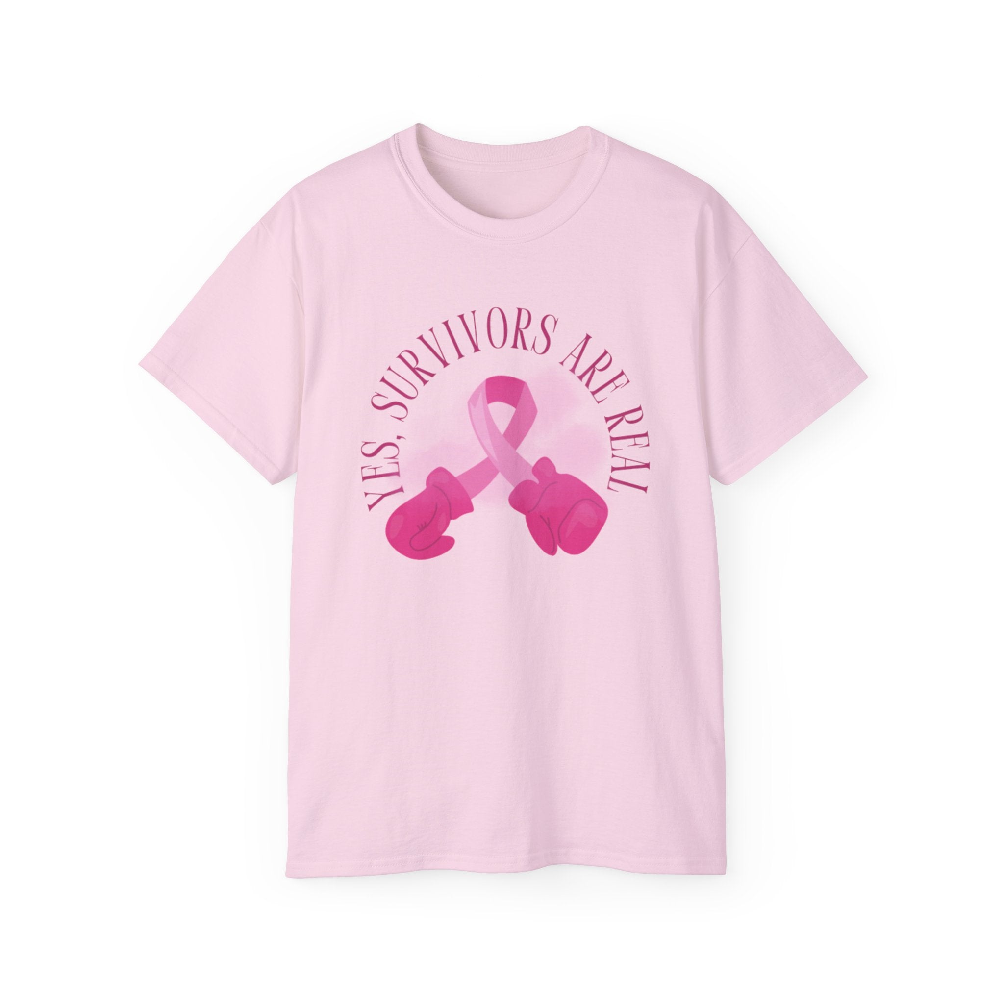 Breast Cancer Survivors Are Real T-Shirt — Pink Ribbon Boxing Gloves Tee