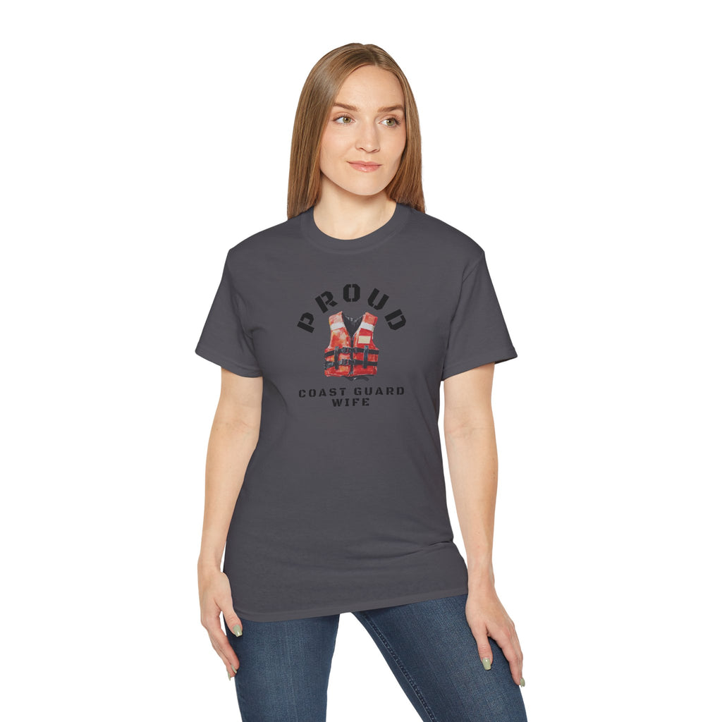Proud Coast Guard Wife T-Shirt — Life Vest Graphic Tee for Military Spouses