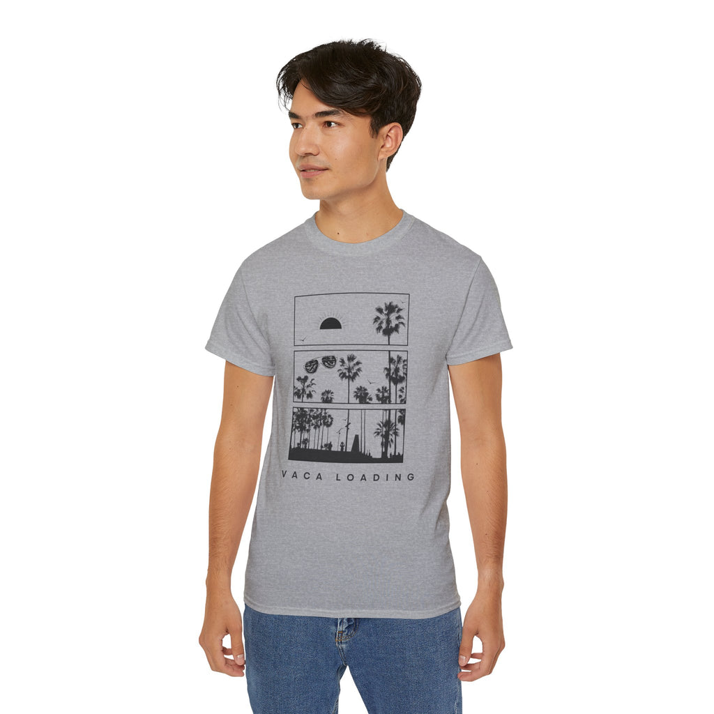 Vacation Loading T‑Shirt — Retro Palm & Sunset Graphic Tee