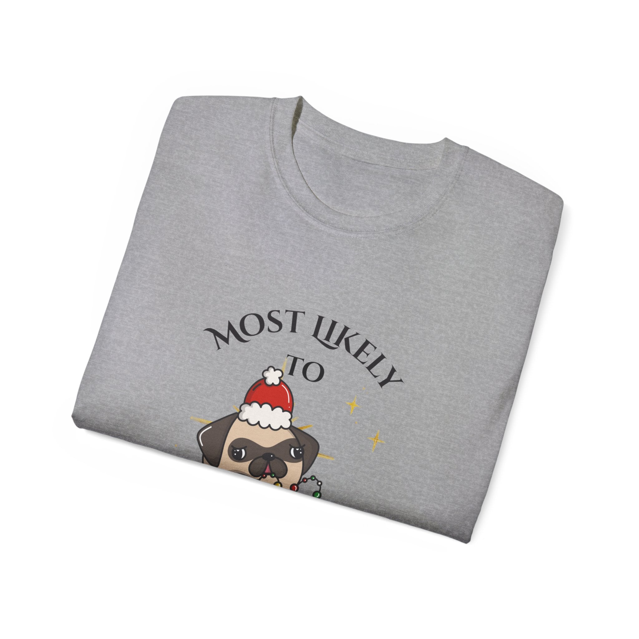 Funny Holiday Dog Tee, Most Likely to Kiss Santa T-Shirt, Christmas Gift for Dog Lovers, Seasonal Apparel, Unisex Cotton Shirt