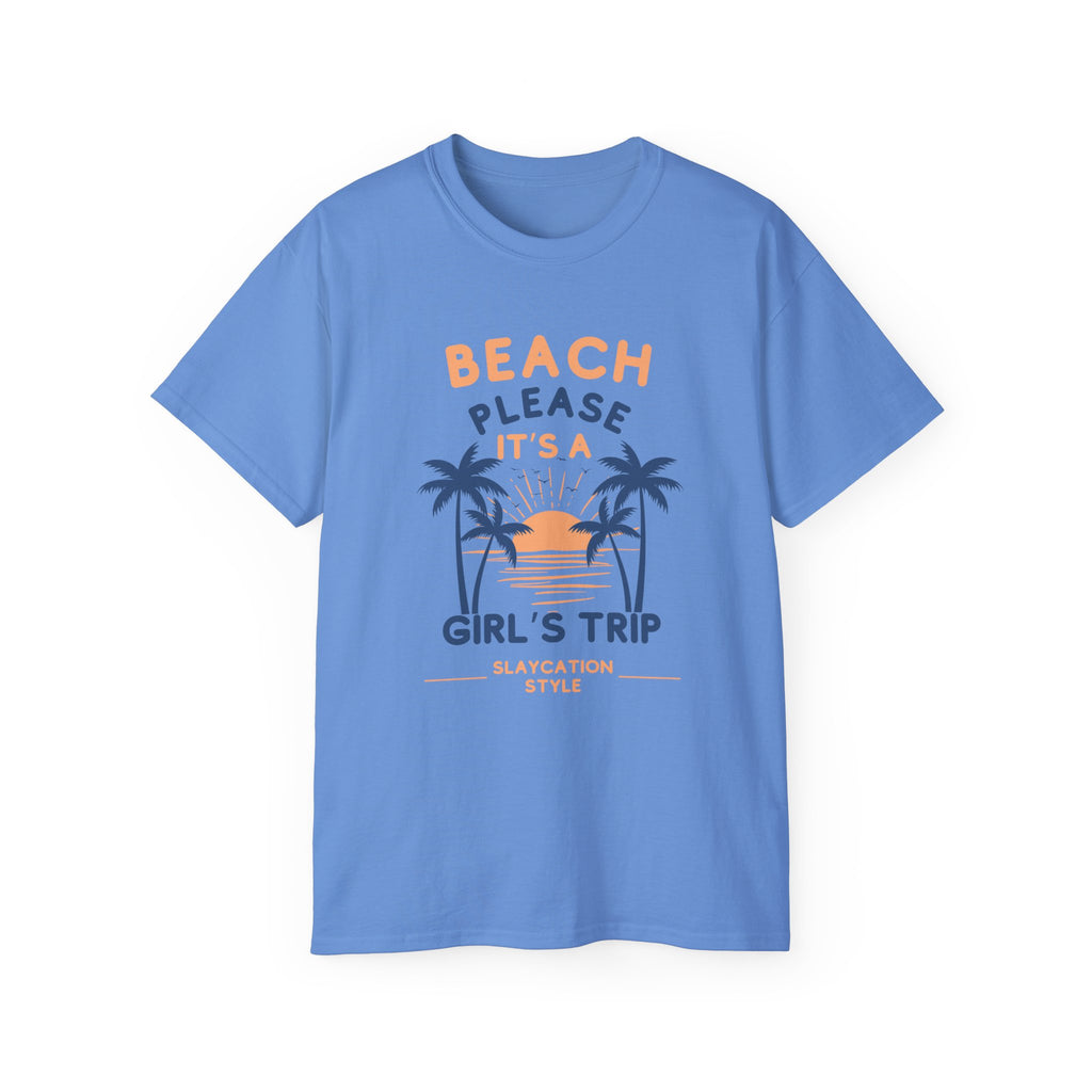 Beach Please It's a Girl's Trip Tee — Tropical Palm Sunset Vacation Shirt