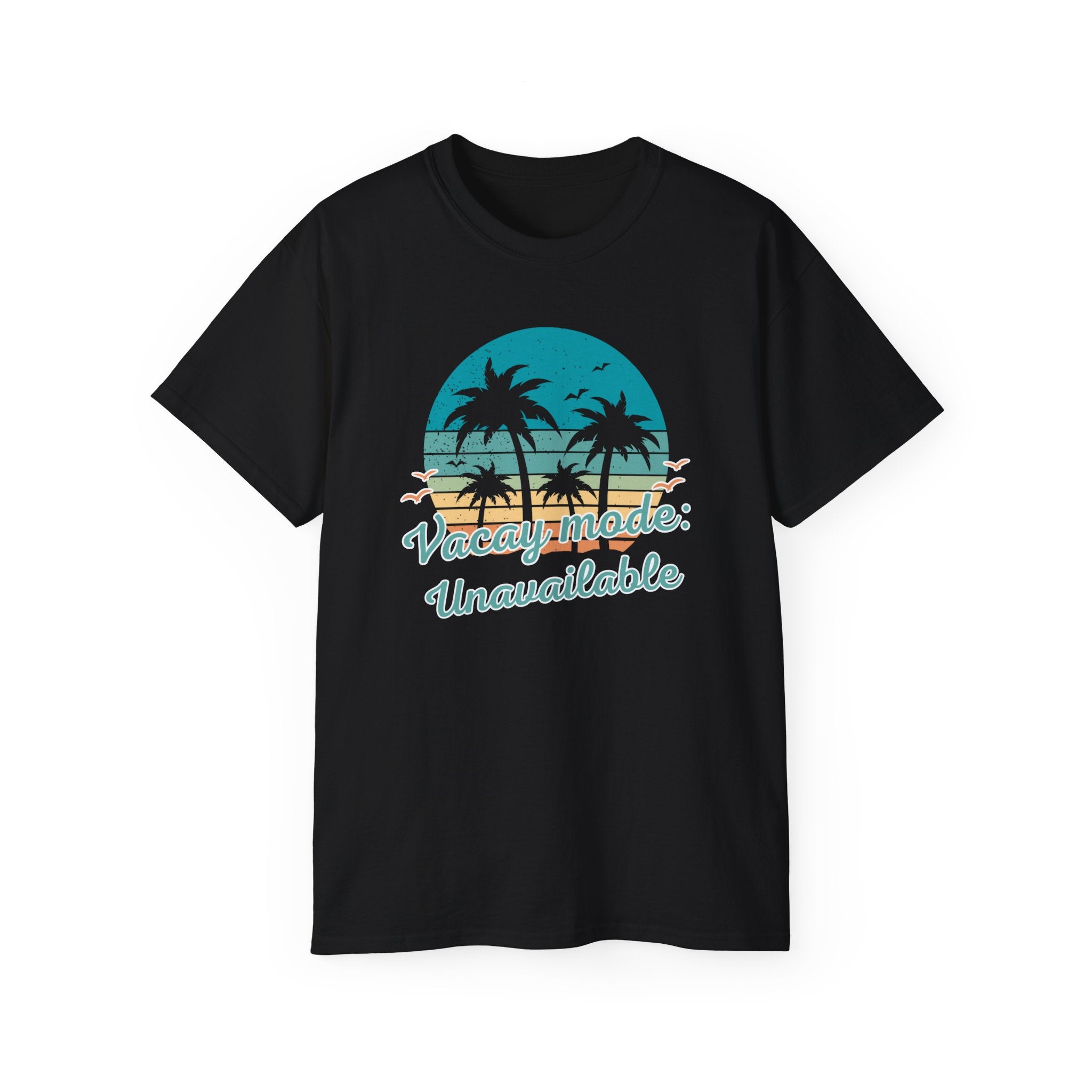 Vacation Mode Tee — Retro Palm Beach Sunset Graphic T-Shirt