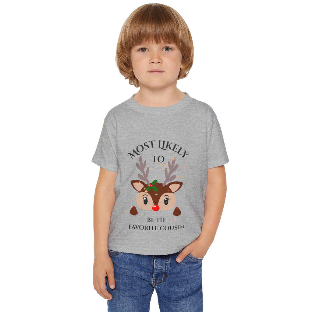 Mostly Likely to be the favorite...Cute Toddler T-Shirt with Reindeer Design, Christmas Gift, Holiday Outfit, Favorite Cousin Shirt, Baby Shower Gift, Kids' Apparel