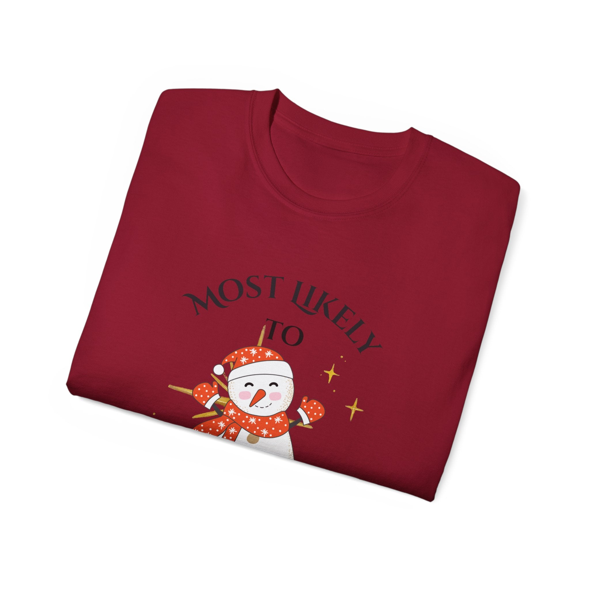 Most Likely to Eat Dessert Before Dinner Tee, Funny Christmas T-Shirt, Holiday Gift, Unisex Cotton Shirt, Snowman Graphic Tee, Festive [...]