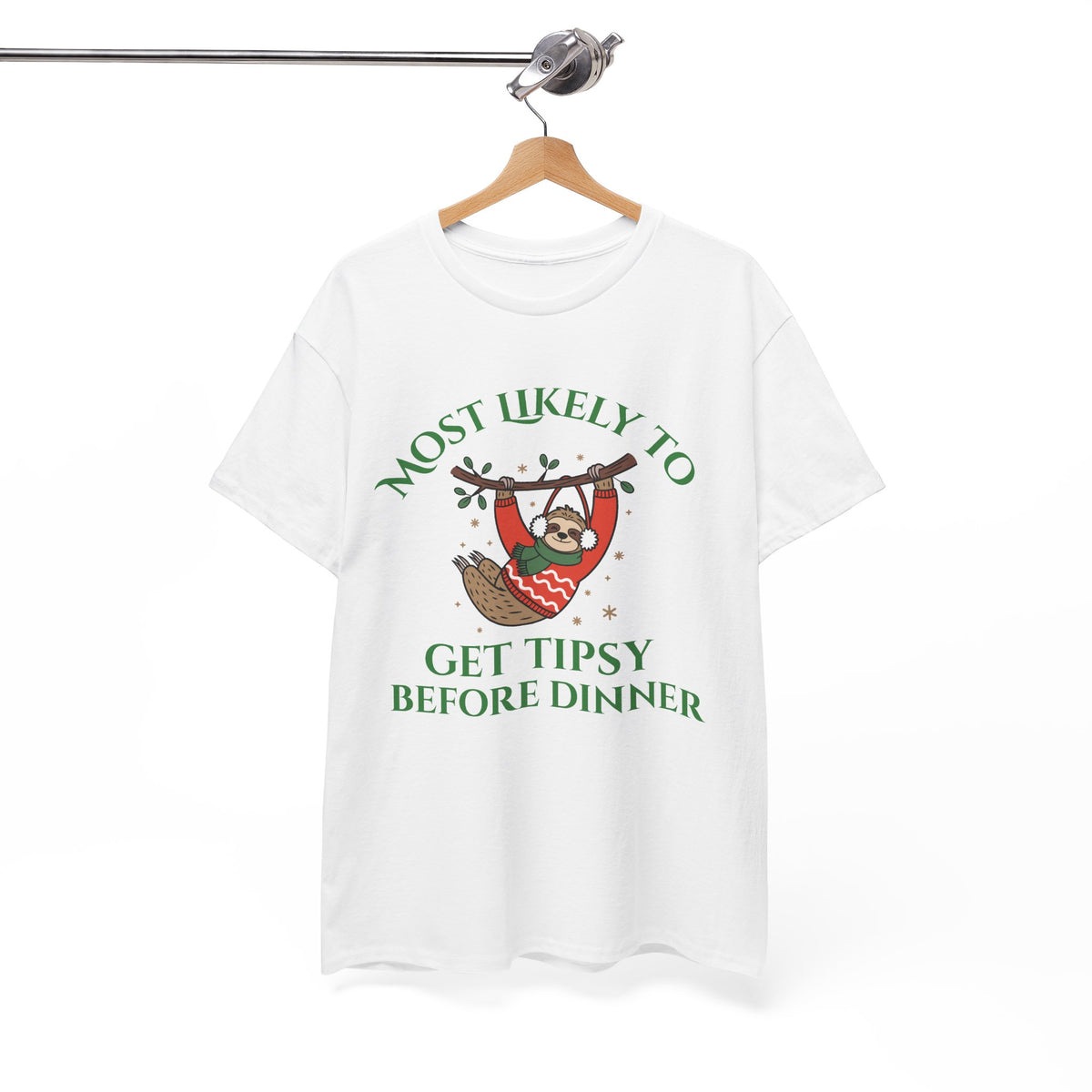 Most Likely to Get Tipsy Before Dinner Christmas Sloth T-Shirt