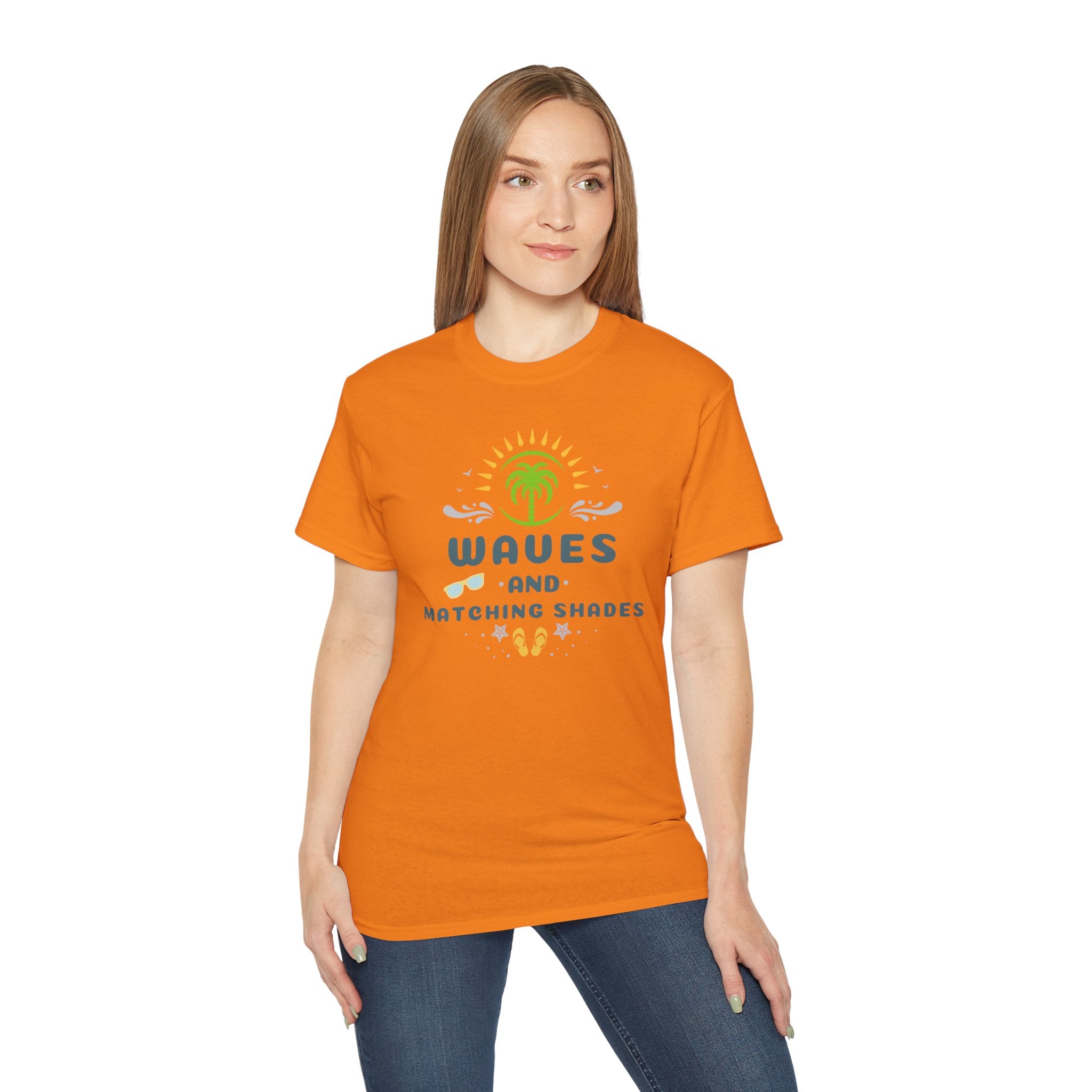 Waves and Matching Shades Tee — Retro Palm Beach Graphic T-Shirt