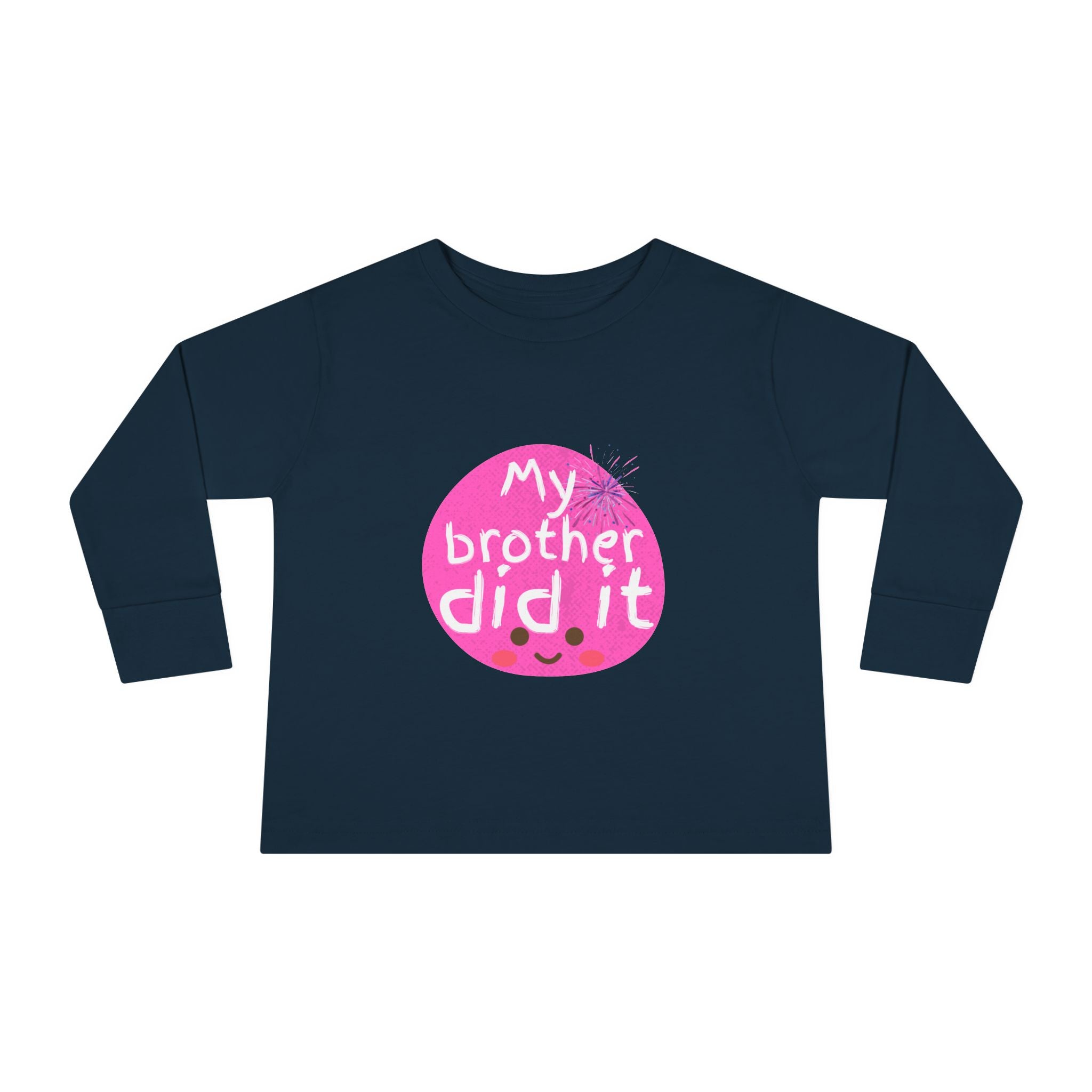 Toddler Long Sleeve Tee — "My Brother Did It" Cute Pink Kids Shirt