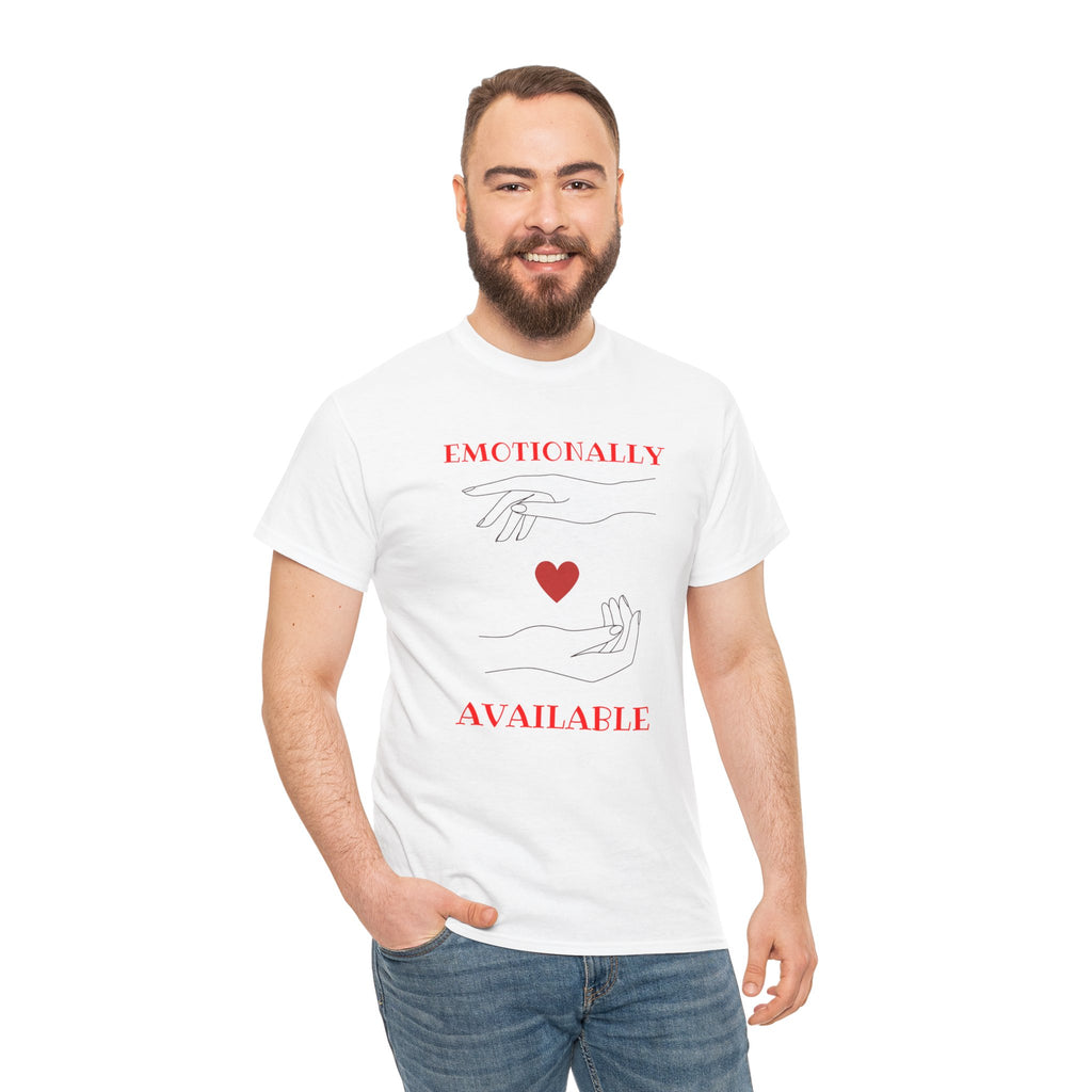 T-Shirt — "Emotionally Available" Minimal Heart Line Art Tee