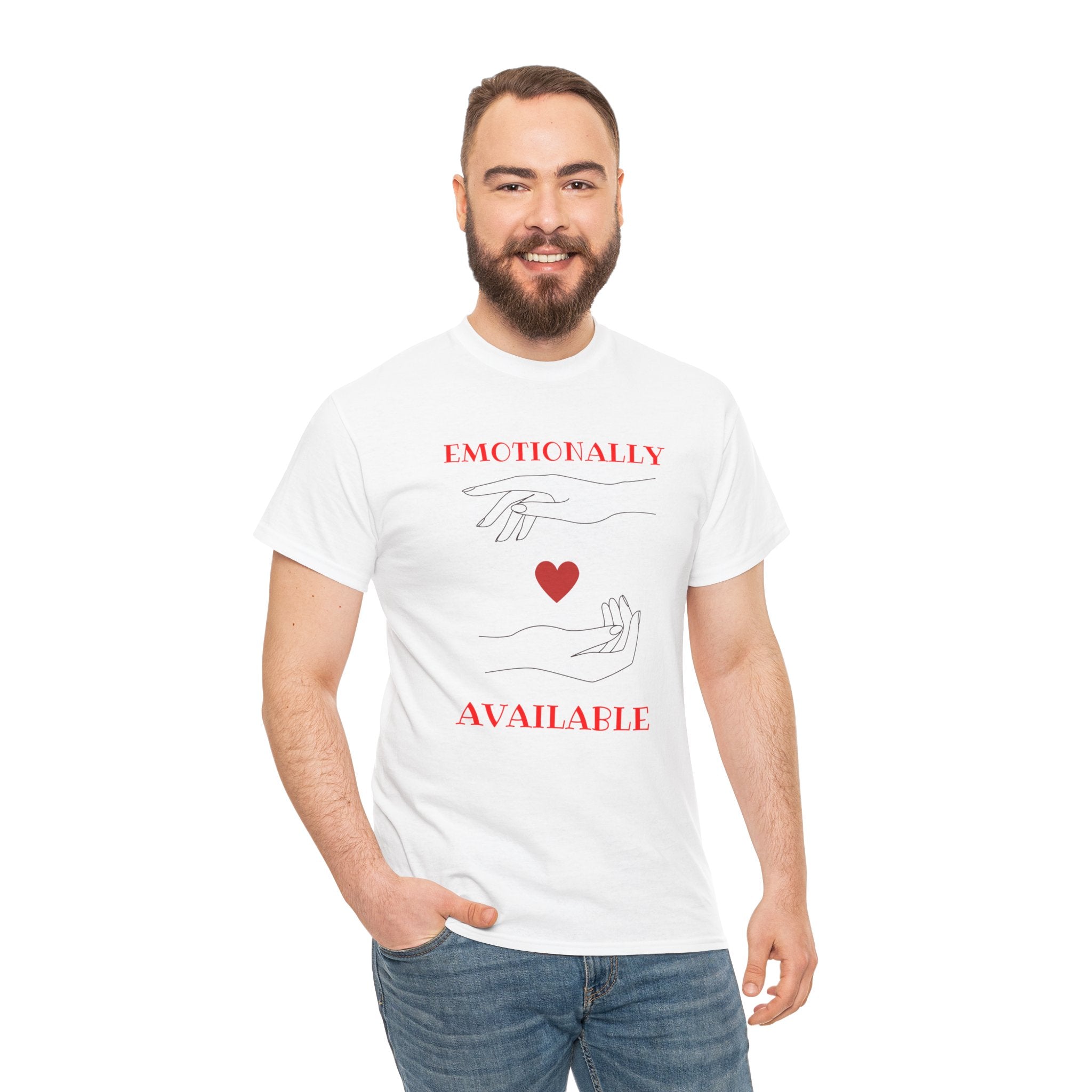 T-Shirt — "Emotionally Available" Minimal Heart Line Art Tee