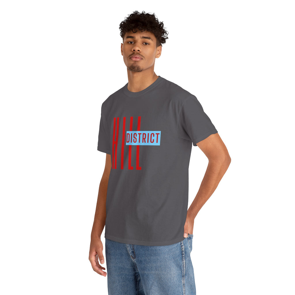 Hill District T-Shirt — Retro Red & Blue 'DISTRICT' Graphic Tee